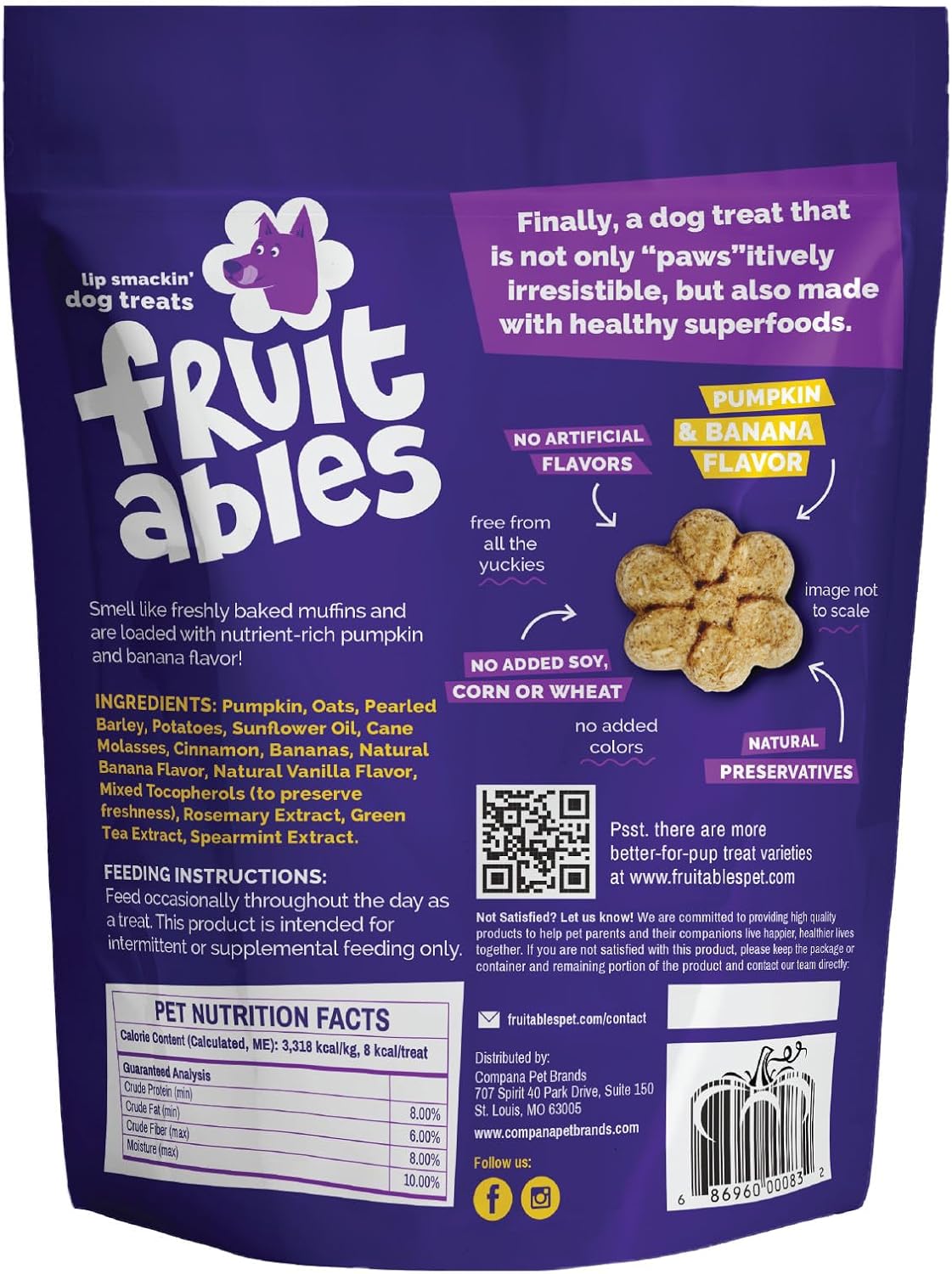 Fruitables Baked Dog Treats, Low Calorie Treats, Pumpkin & Banana, 7oz | Healthy Dog Treats, Training Treats, Crunchy Dog Biscuits, Limited Ingredient Recipe, Healthy Puppy Snacks, Made in USA