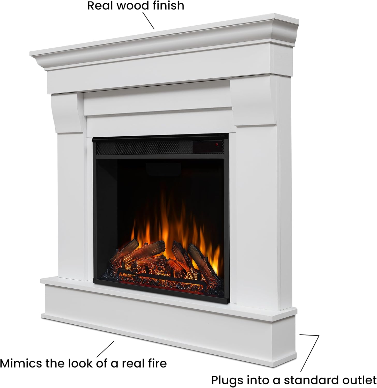 Real Flame Chateau 41" Corner Electric Fireplace with Mantel for Living Room or Bedroom, Replaceable Fireplace Insert Heater, Realistic Log and Flame Effect, Remote Control, Timer.