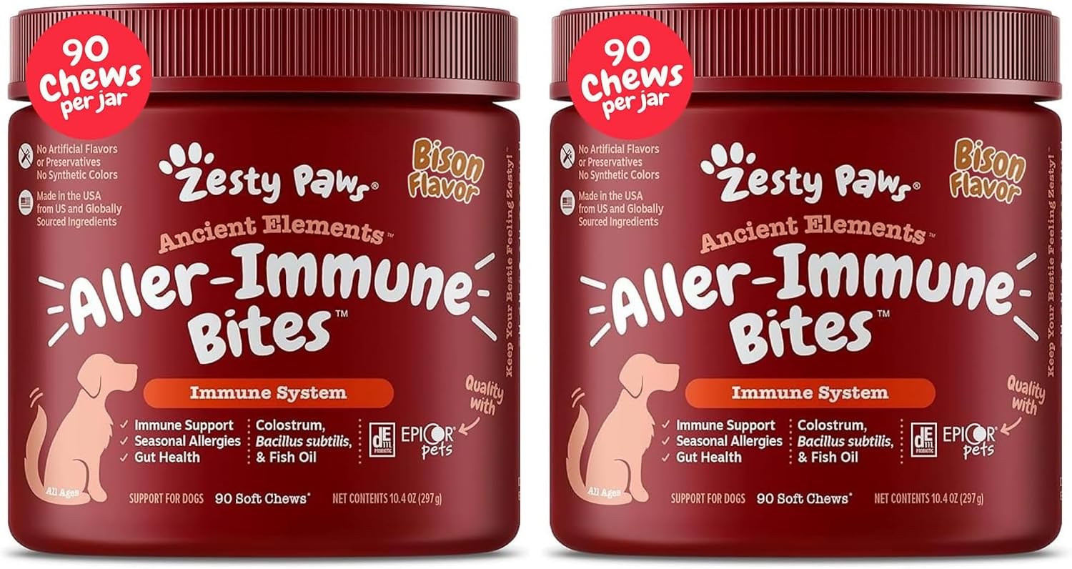Zesty Paws Allergy Immune Bites - Dog Allergy Chews, Dog Probiotics for Itchy Skin and Ears, Lamb, 90ct