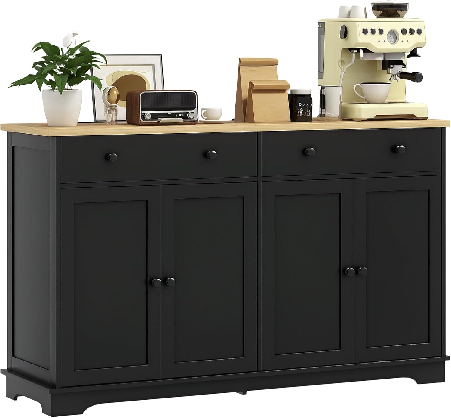 HOMCOM Sideboard Buffet Cabinet Solid Wood Countertop White