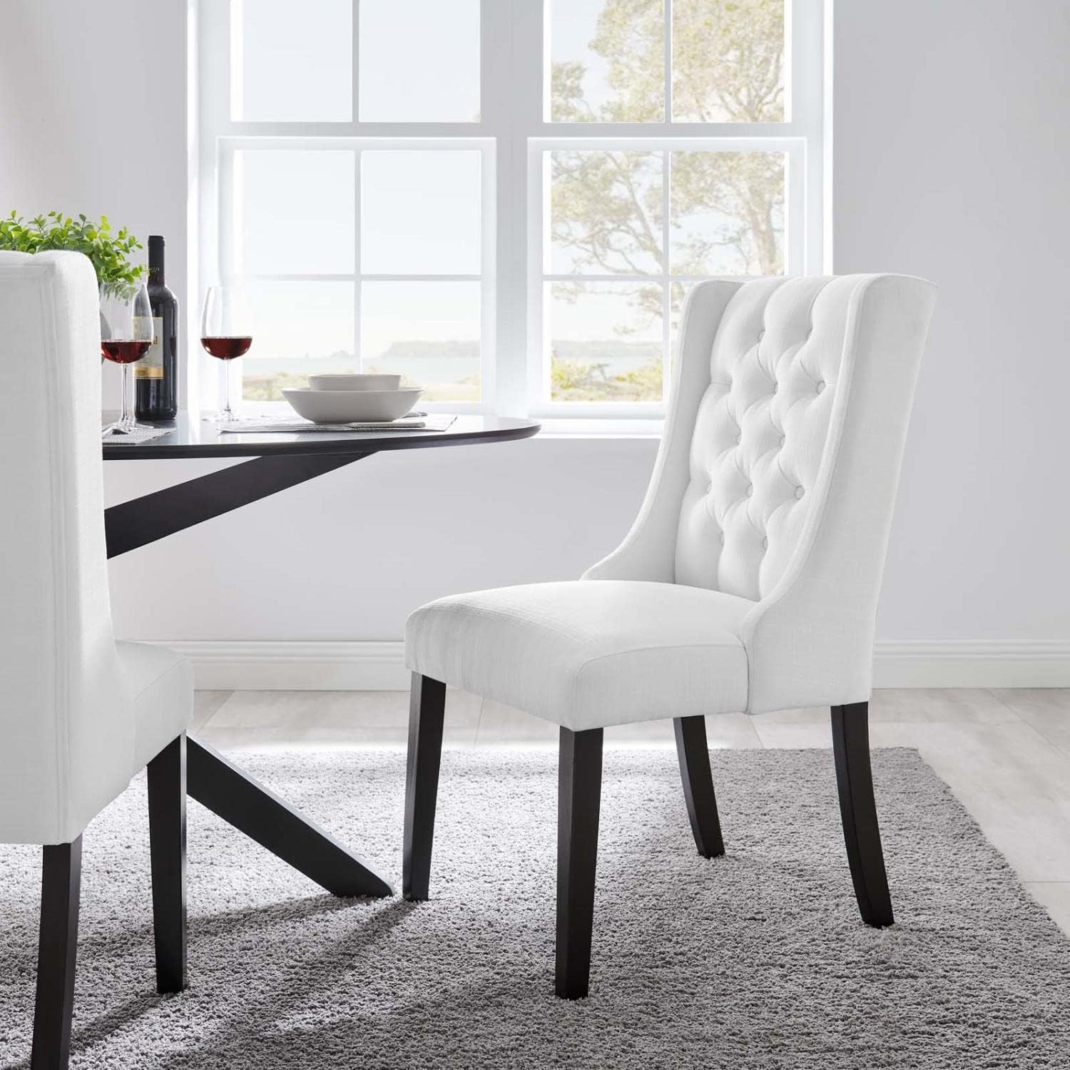 Modway Baronet Modern Tufted Upholstered Fabric Parsons Kitchen and Dining Room Chair in Beige