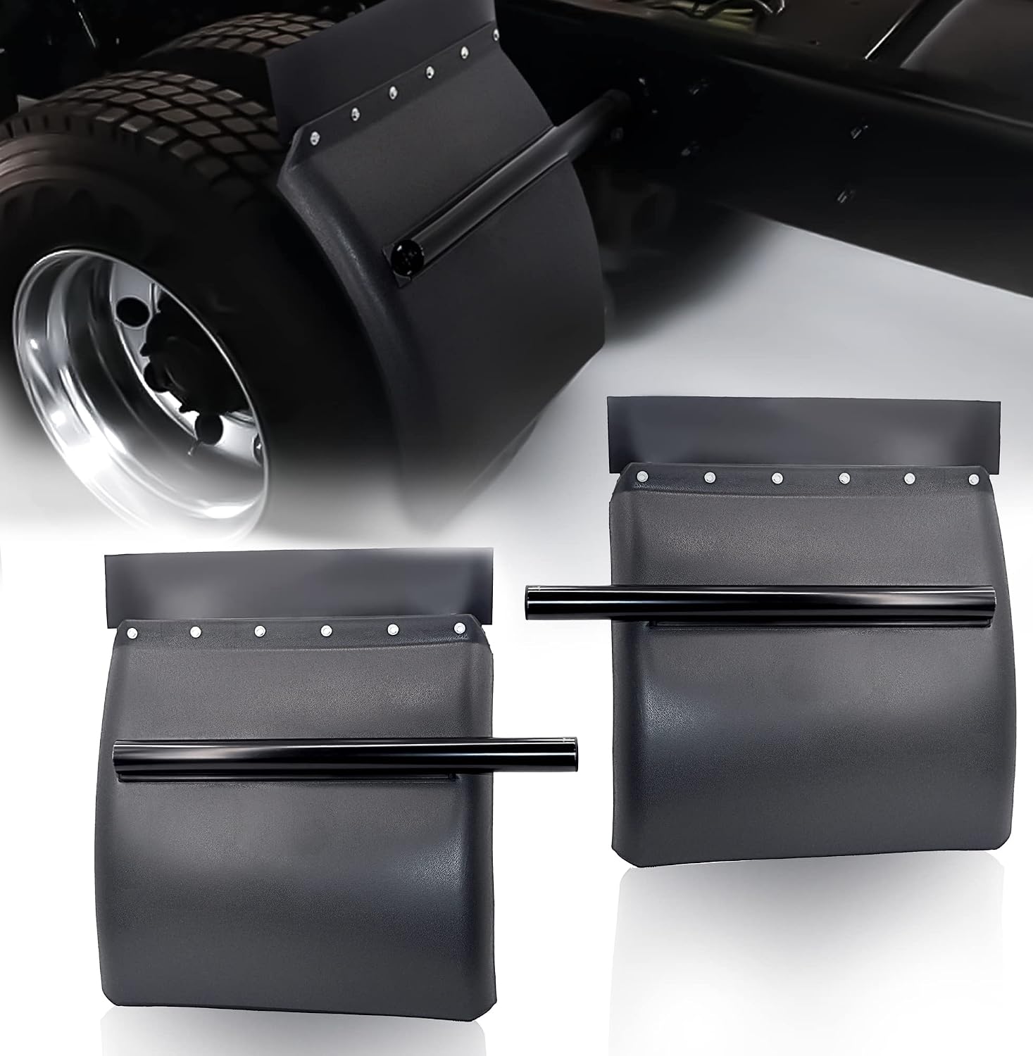 TORQUE Quarter Fenders for Semi Truck, 24" x 24" Black Poly, Tube Bracket and Mounting Hardware Included, Right Left, Quarter Fender Kit Set (TRQF311)