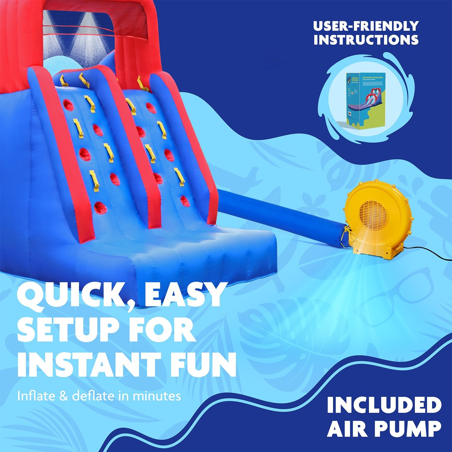 SUNNY & FUN Dual Splash Inflatable Water Slide Park with Racing Slides