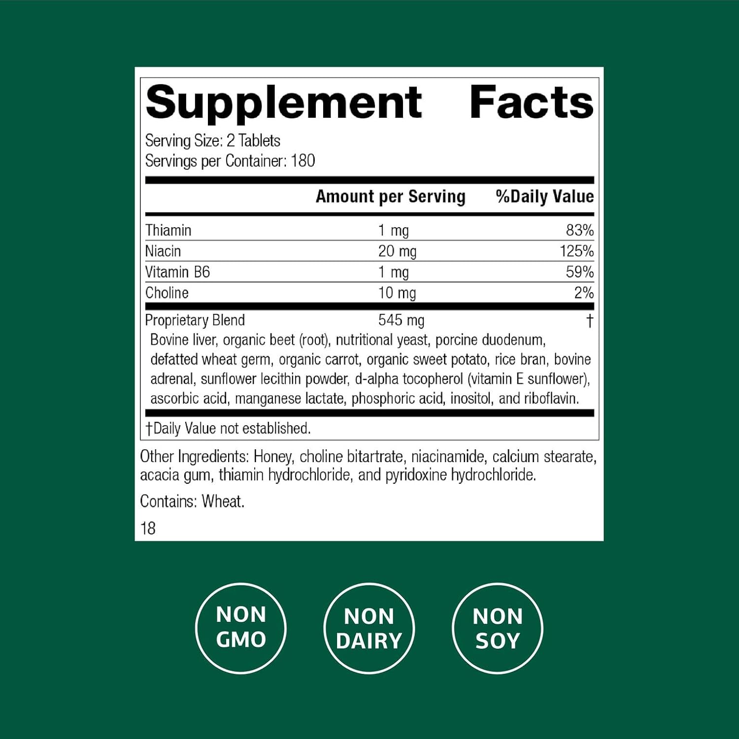 Standard Process Cataplex B - Nervous System & Heart Health Supplement - Contains B Vitamins for Energy Support - Supports Energy Metabolism - Non-Dairy & Non-Soy - 180 Tablets (90 Servings)