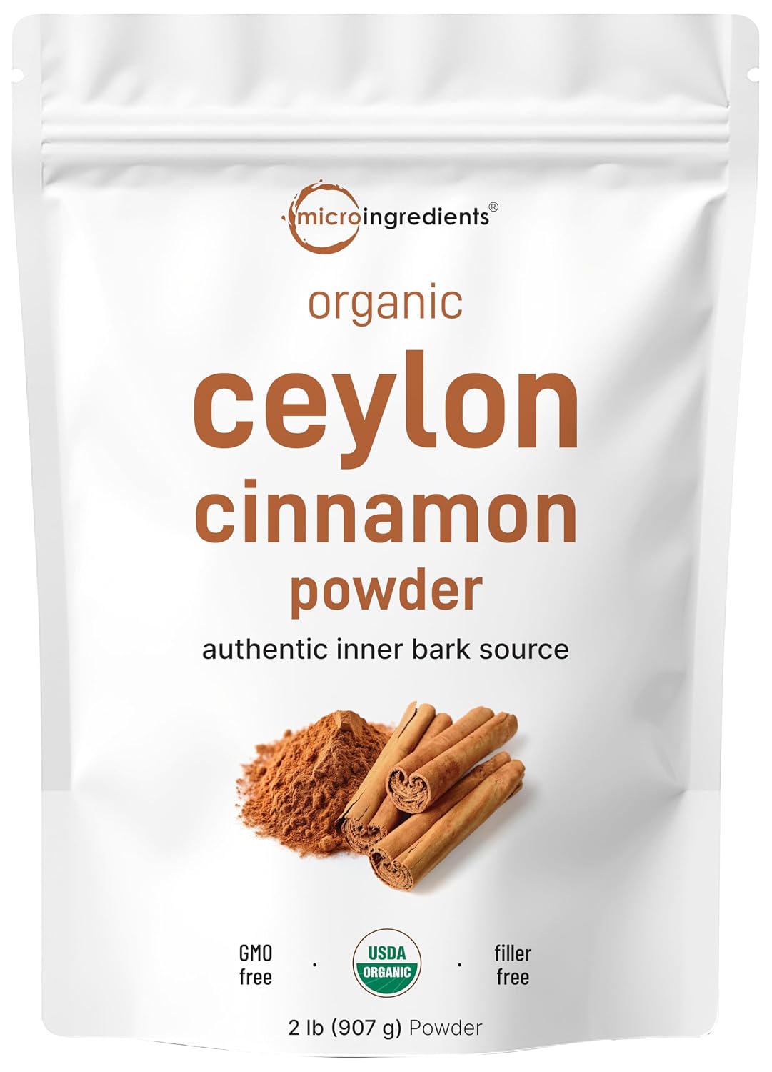 Micro Ingredients Organic Ceylon Cinnamon Powder, 2 lb Sri Lanka Source | True Cinnamon for Spice & Seasoning | Great for Baking, Cooking, & Drinks | Additive Free, Non-GMO