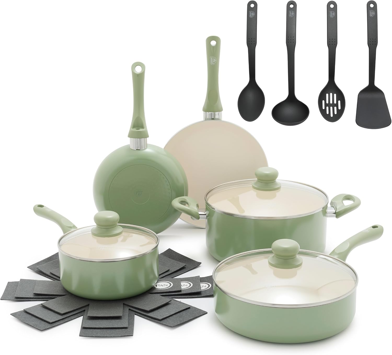 GreenLife 16 Piece Ceramic Nonstick Pots & Pans Cookware Set, Turquoise | PFAS-Free Ceramic Nonstick, Stockpot, Frying Pans, Saucepans, Sauté Pan, Stay-Cool Handles, Dishwasher & Oven Safe up to 350F