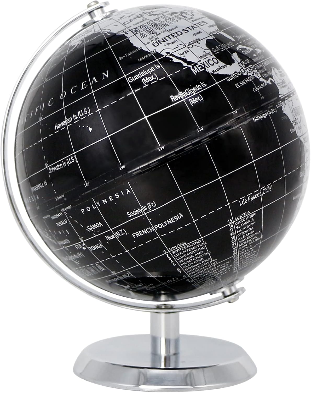 EXERZ 5.5 Inches Mini World Globe Black Rotating Desktop Globe | With Stainless Steel Base for Home Office School