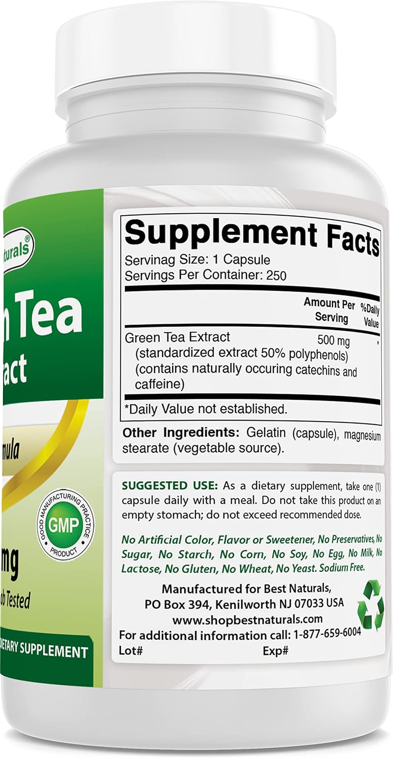 Best Naturals Green Tea Extract 500 mg 250 Capsules