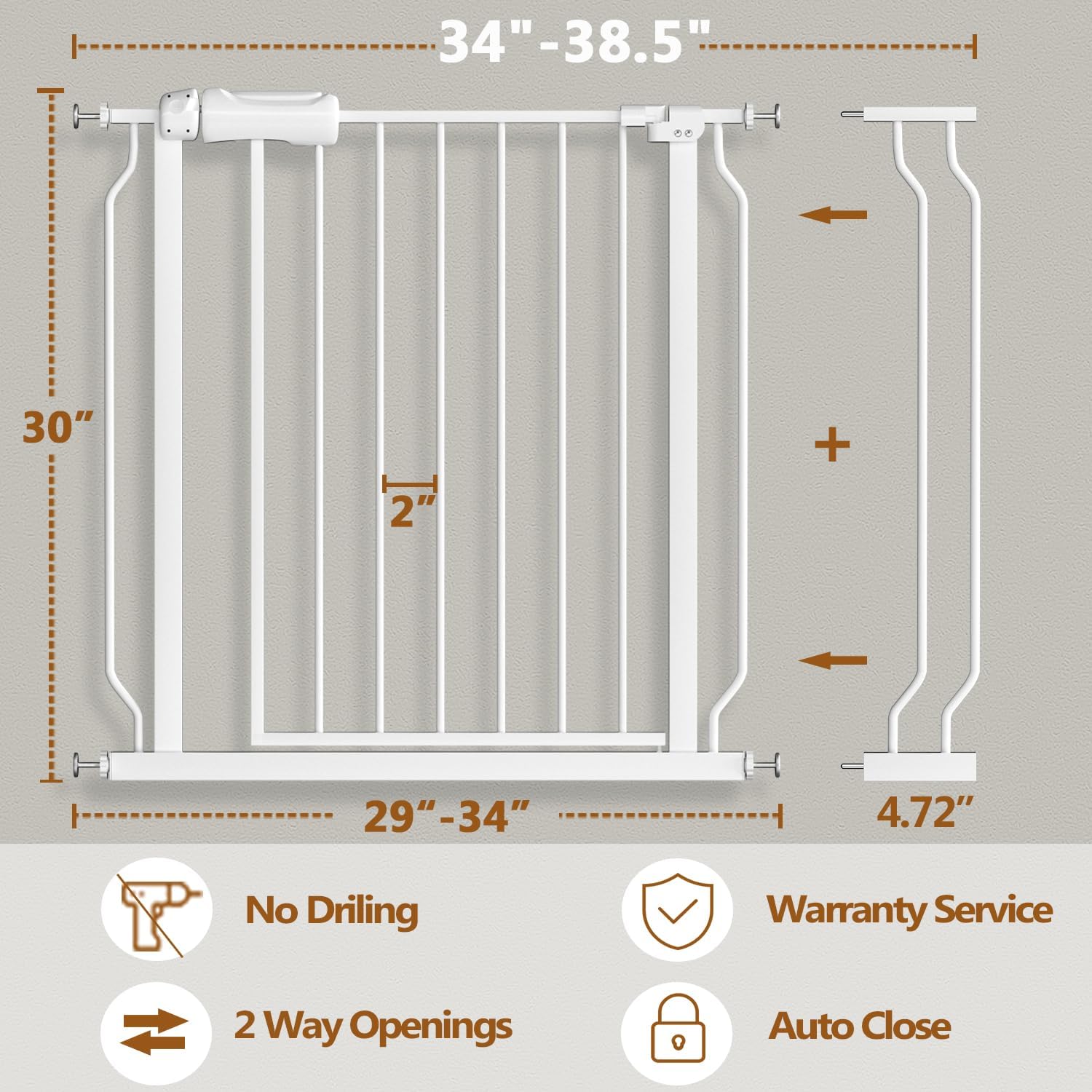 Fairy Baby Extra Wide Baby Gate for Doorways Auto Close Safety Gates for Bedroom, Fits 57.5 Inch to 62 Inch with Pressure Mounted Extention Kit, White | Pressure Mounted No Drill Pet Gate with Door, Heavy Duty Walk-Through Gate for Toddlers, Kids, Dogs,…