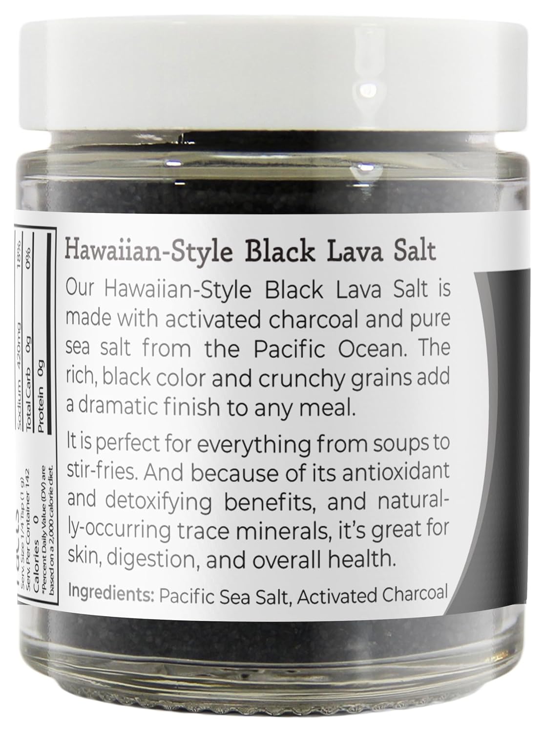 Viva Doria Hawaiian Black Lava Sea Salt, Fine Grain, Lava Salt, 5 Oz Glass Jar