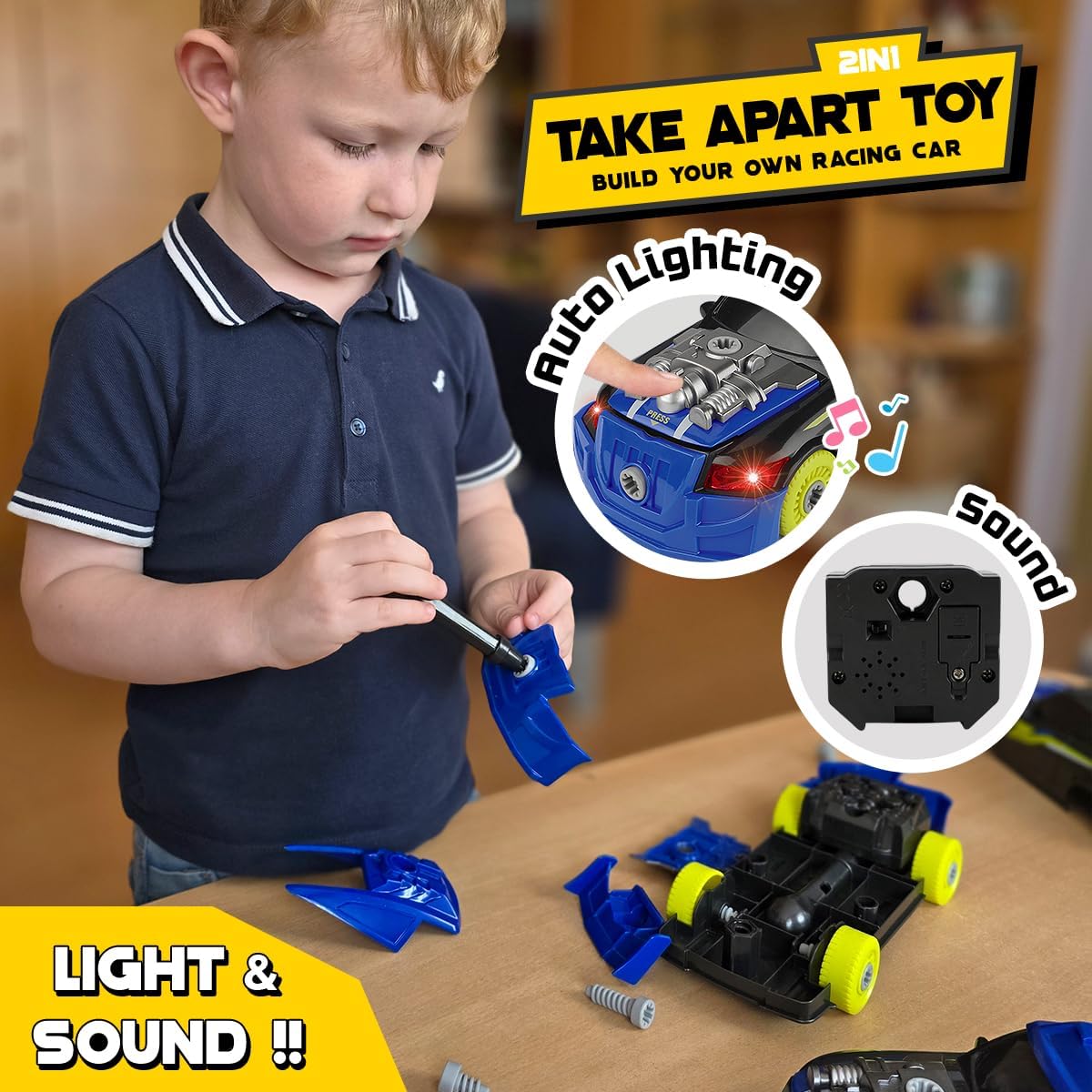 GILOBABY Take Apart Toys for Boys, STEM Building Set with Electric Drill | 26PCS Take Apart Toy, Kid-Safe Electric Drill, Dynamic Lights & Sounds