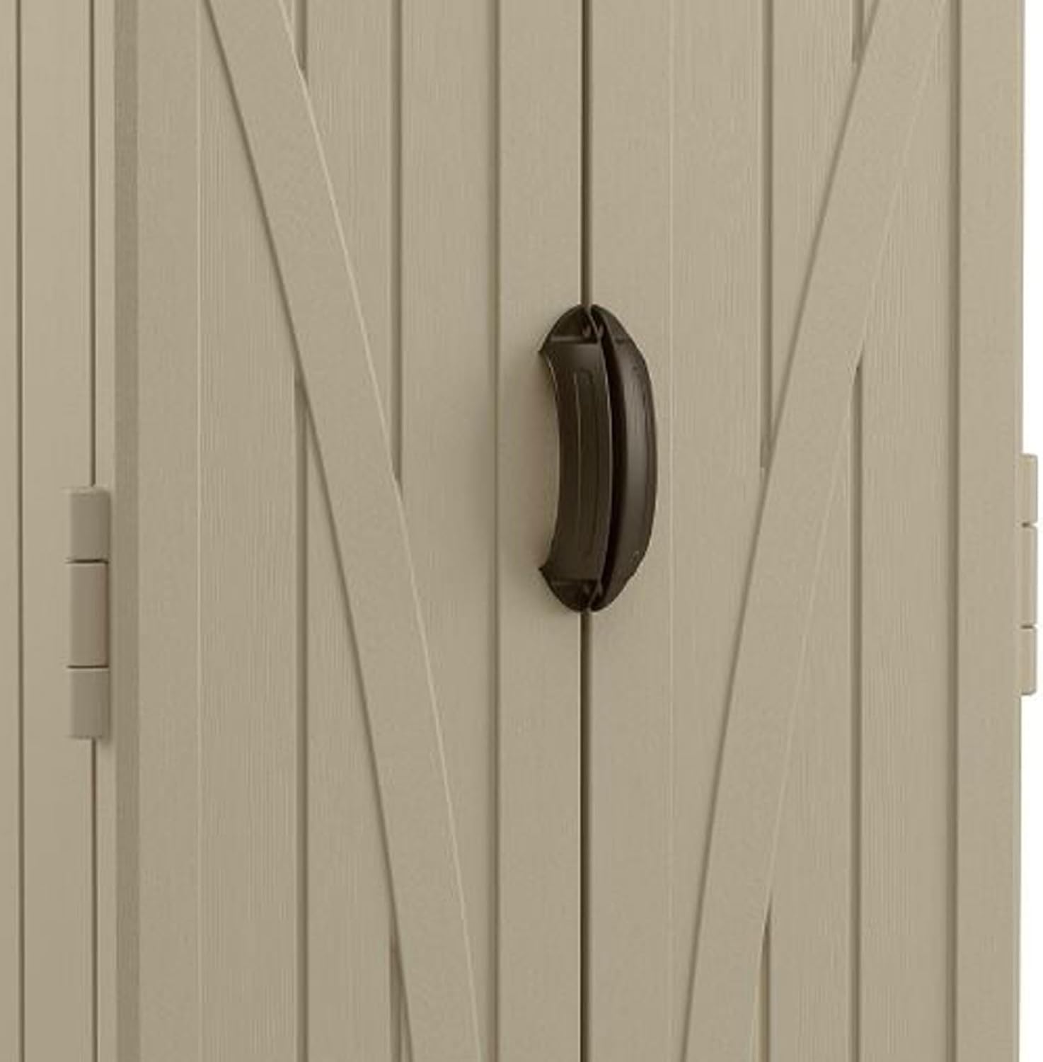 Suncast Vertical Shed, Compact Outdoor Storage System, 22 Cu. Ft. Capacity, Sand & Mustang - Lockable Multi-Wall Resin Organizer for Long-Handle Tools