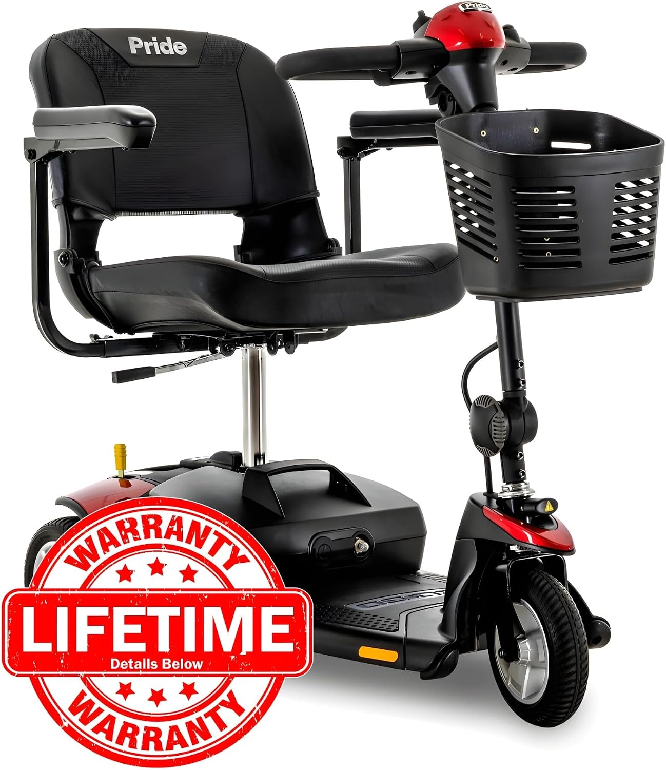 Pride Mobility Go Go Elite Traveller 3-wheel Scooter - Travel Mobility for Adults, 12 Ah Battery, 300 Lbs Weight Capacity, Red, Seat Dimensions - 17" W x 17" D - SC40E