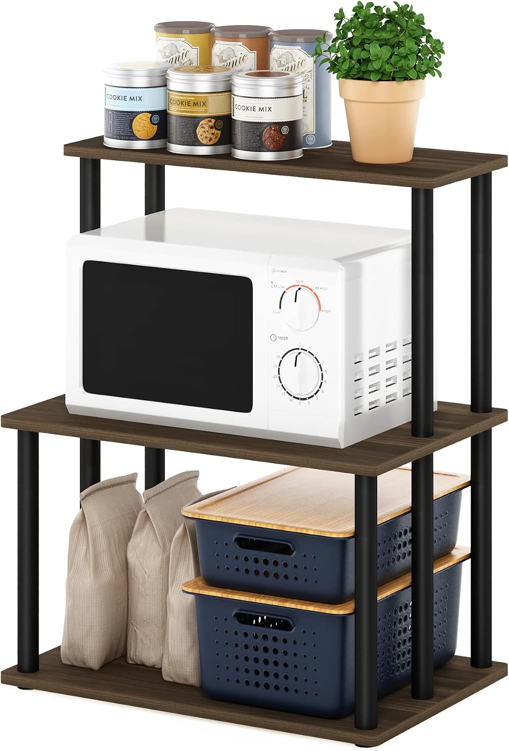 Furinno TURN-N-TUBE Storage Shelves, 3-Tier 47.4 Wide Book Shelf, Corner Shelf, Toolless Open Shelves, for Organization and Storage, Living Room, Garage, Home Office, Black