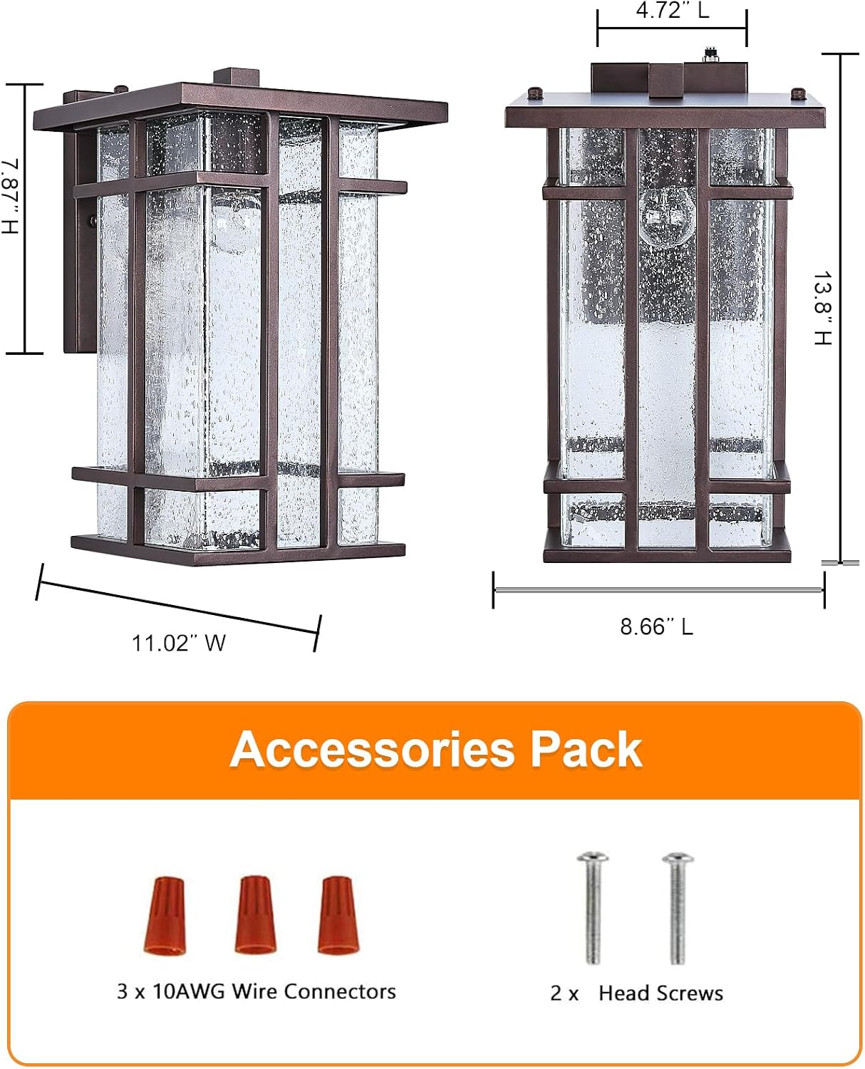 Rustic Dusk to Dawn Outdoor Wall Light Fixture 13.8"H Waterproof Exterior Wall Sconces Black Metal with Seeded Glass Sensor Outdoor Wall Lantern for