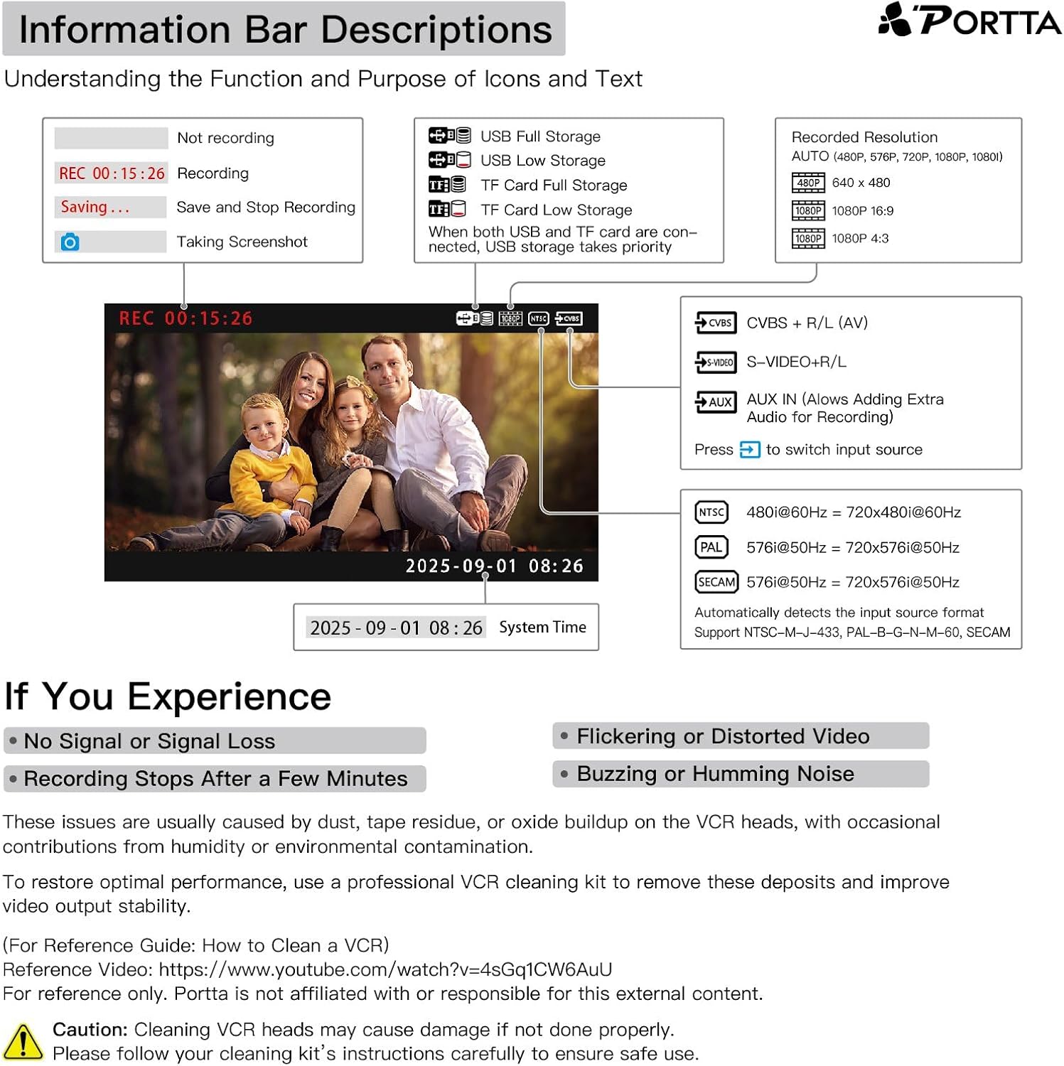 Portta VD20P VHS to Digital Converter with 5" HD Screen, Video Capture Recorder Convert to MP4 Compatible with VHS, VCR, DVR, DVD, Hi8, Mini DV