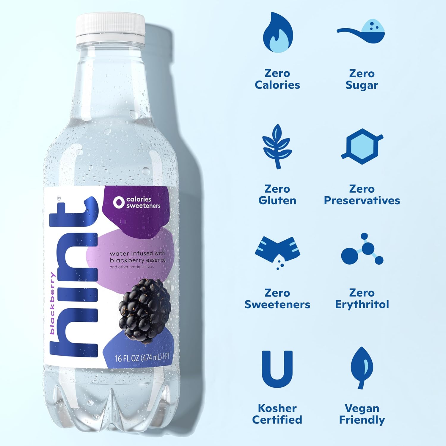 Hint Flavored Water Zero Sugar 0 Calories - Pineapple 16 FL Oz (12 pack) | Crisp, refreshing water, fruit flavors. 0 calories, 0 sugar, 0 sweeteners. Hydration for wellness. Gluten-free, Kosher, Vegan