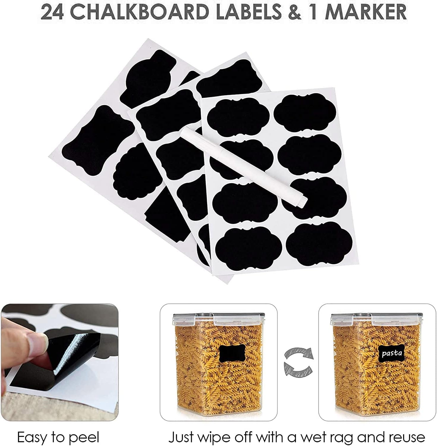 Vtopmart 5.2L Flour Sugar Storage Containers, 4 PCS, Black