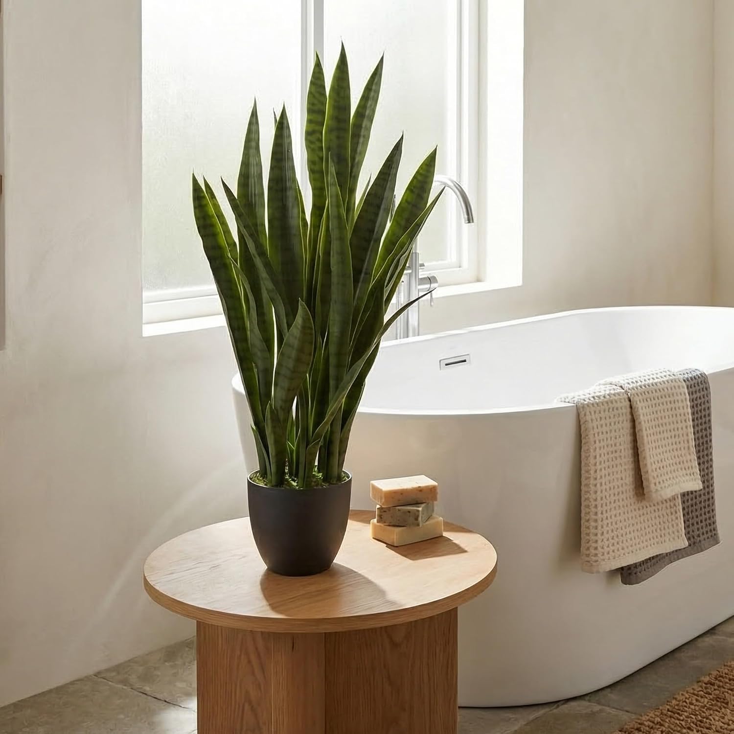 Nearly Natural 35 in Artificial Sansevieria Plant with Black Planter | Artificial Snake Plant, Faux Greenery, Indoor Home and Office Decor