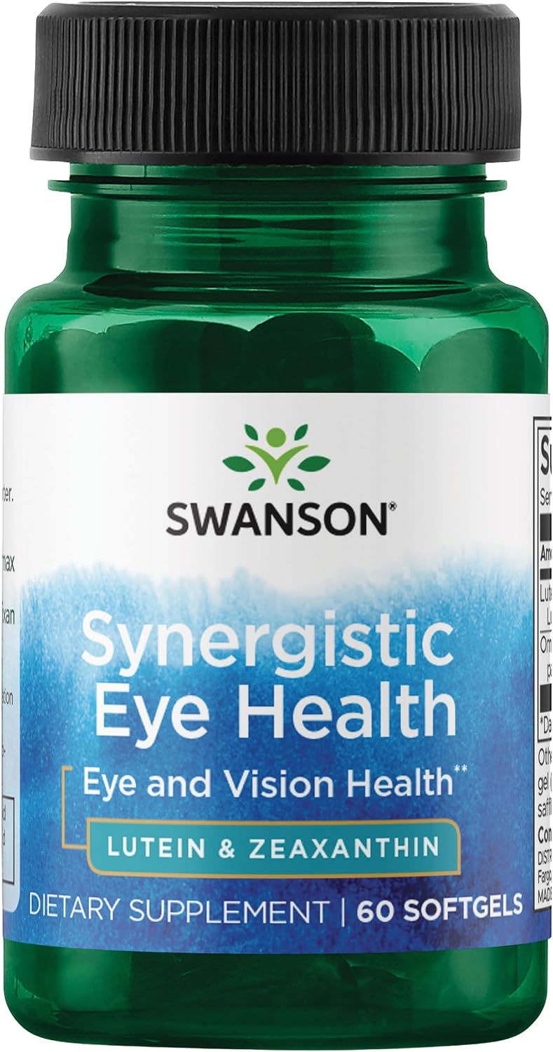 Swanson Synergistic Eye Health, Lutein 20 mg Zeaxanthin 2 mg, 60 Softgels | Synergistic Eye Health with Lutein 20 mg and OmniXan Zeaxanthin 2 mg to Protect the Retina and Macula from Blue Light