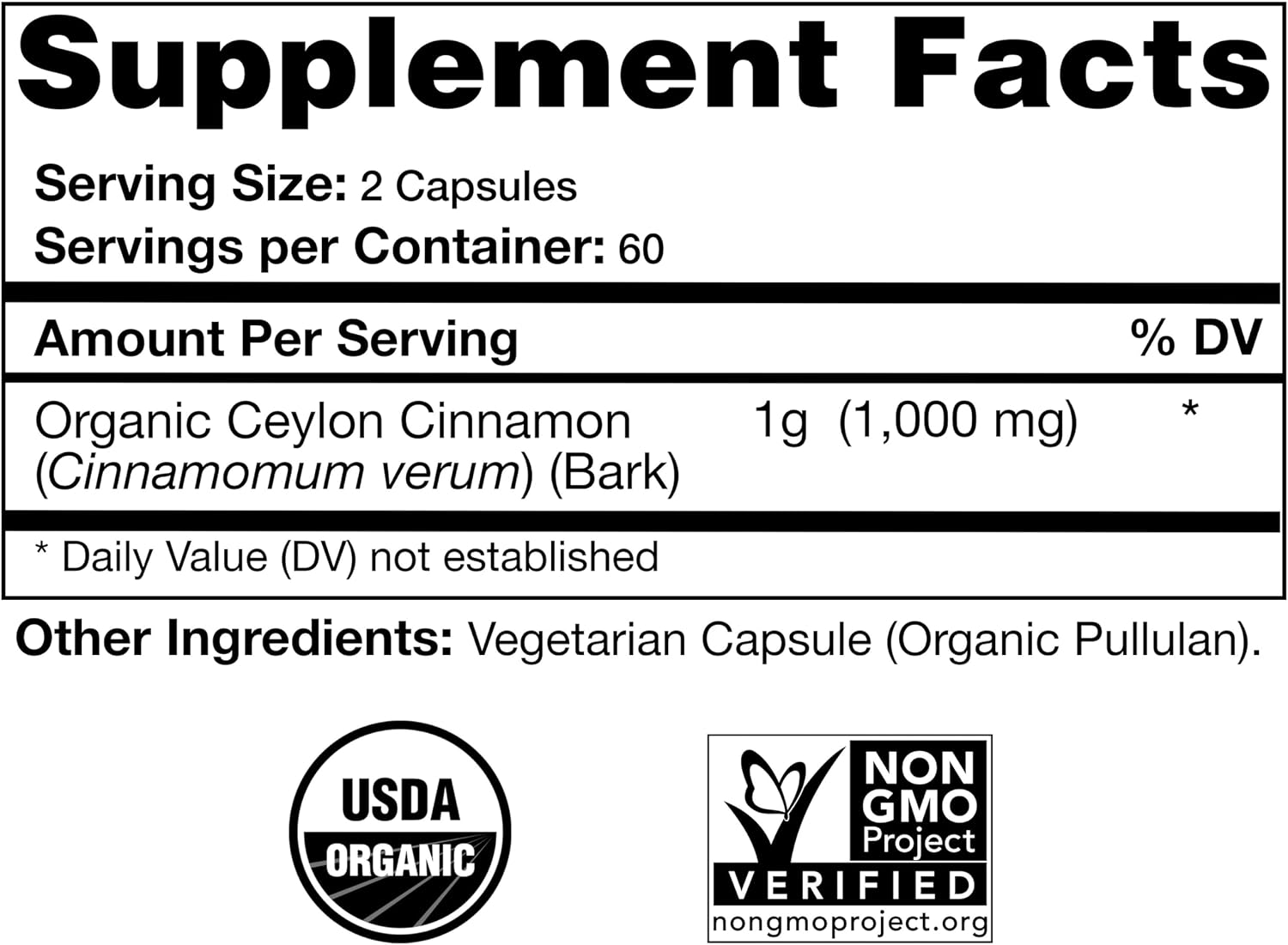 Organic Ceylon Cinnamon Supplement, 120 Capsules