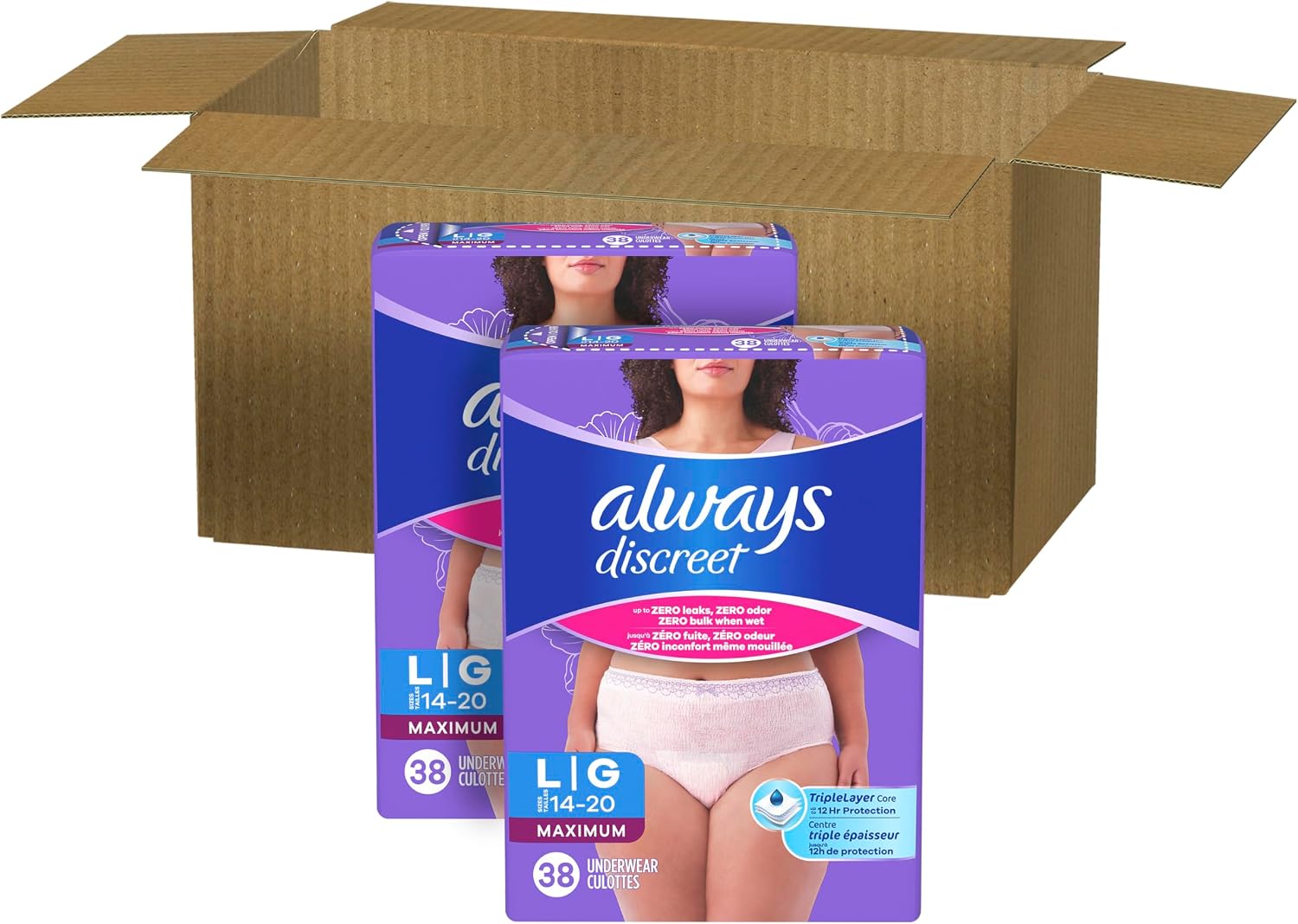 Always Discreet Adult Diapers for Women, Incontinence Underwear, Postpartum Essentials, Disposable Briefs, Max Absorbency, Bladder Leak Protection, Small/Medium, 32ct