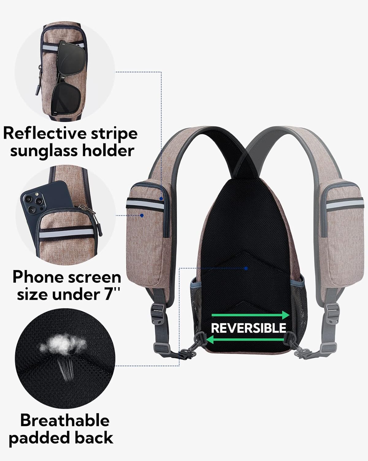 WATERFLY Crossbody Sling Backpack Sling Bag Travel Hiking Chest Bag Daypack (Black) | Small Hiking bag,Multi-compartment storage,Water-resistant,Breathable back pad,Reversible adjustable shoulder strap
