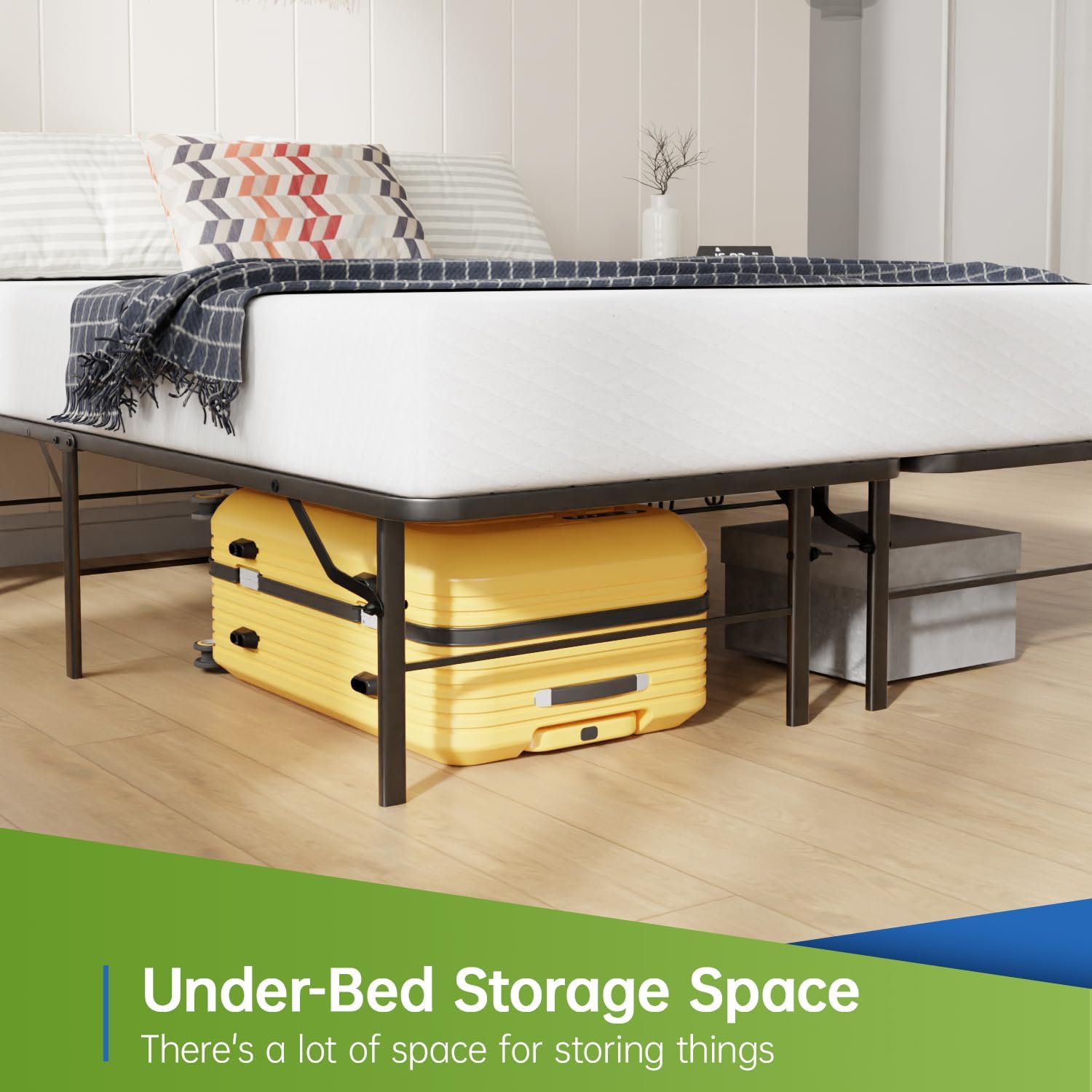 BestMassage | Twin Bed Frame | Metal | Heavy Duty Steel Slats with 6 Legs | Foldable | Sturdy, No Box Spring Needed | Easy to Assemble with Under-Bed Storage | Furniture for Home, Dorms