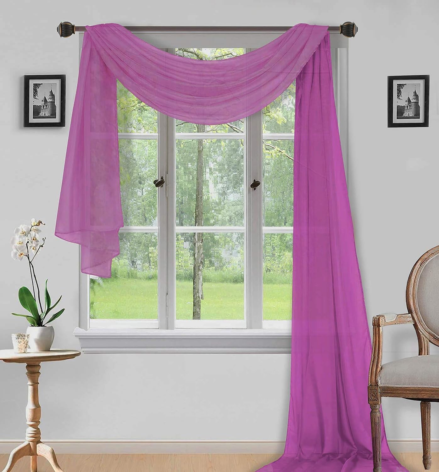 Sapphire Home Window Scarf Valance Curtains - Extra Long Sheer Valances for Windows - Voile Swag Curtains for Living Room, Kitchen, and Bedroom Decor