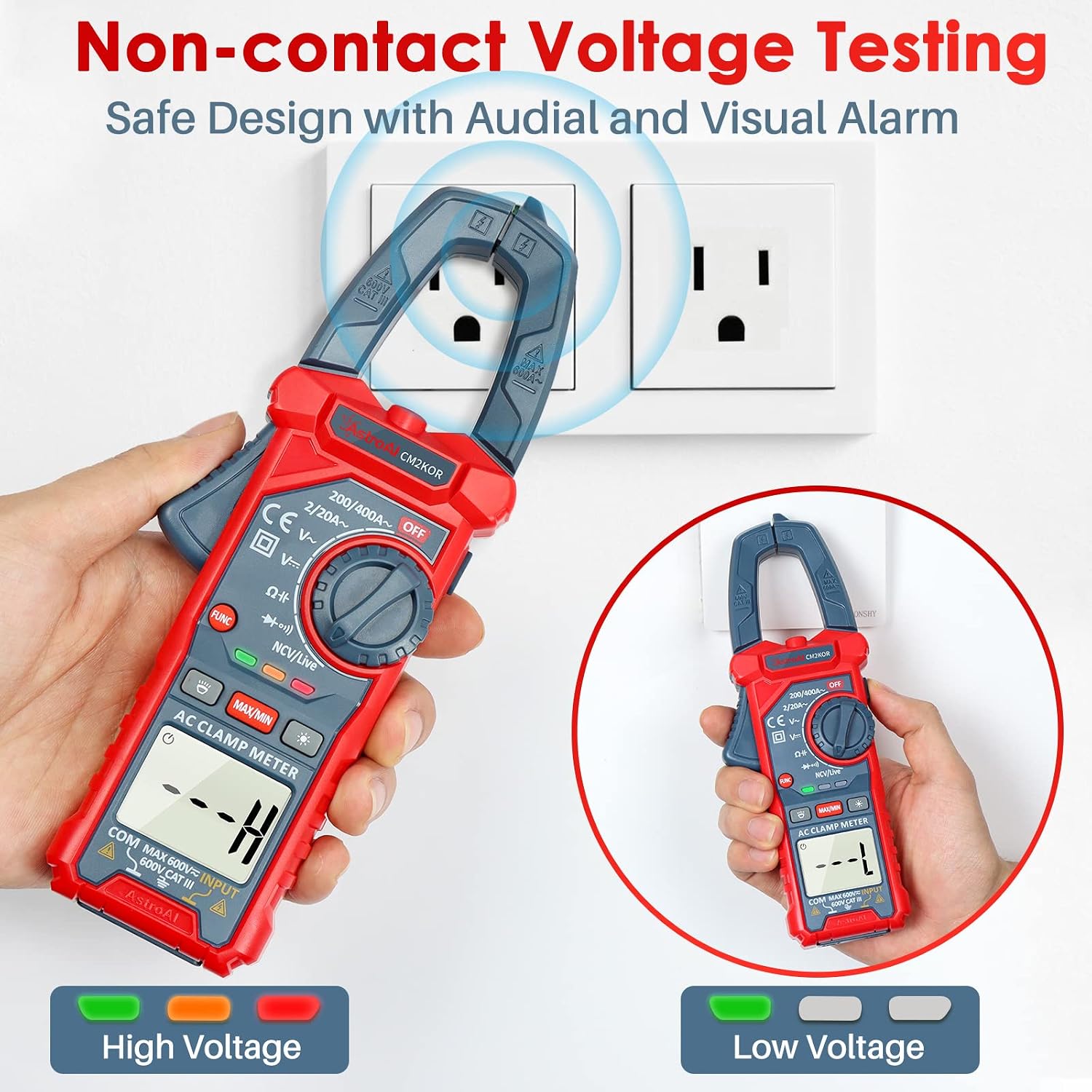 AstroAI Digital Clamp Meter Multimeter 2000 Counts Amp Voltage Tester Auto-ranging with AC/DC Voltage, AC Current, Resistance, Capacitance, Continuity