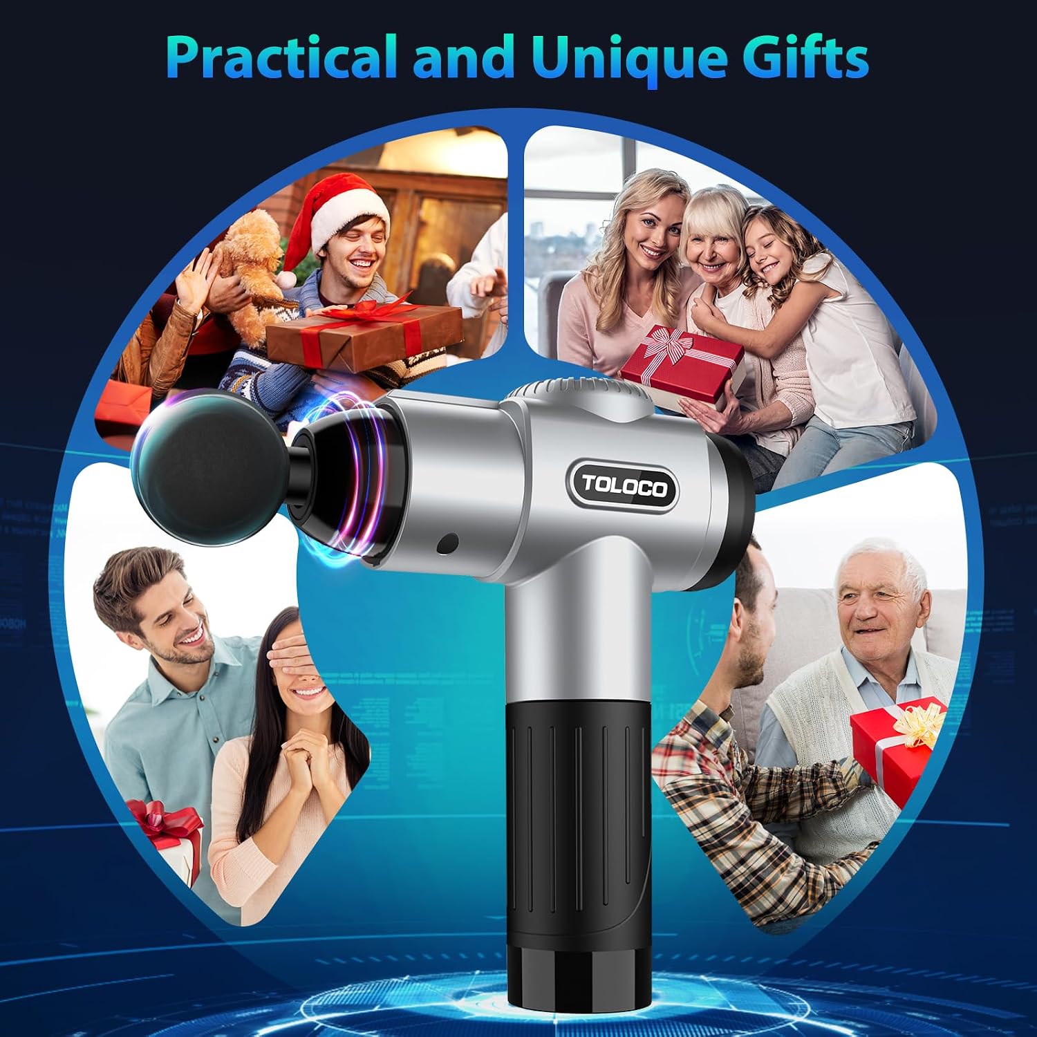 TOLOCO Massage Gun, Deep Tissue Back Massage for Athletes for Pain Relief, Percussion Massager with 10 Massages Heads & Silent Brushless Motor