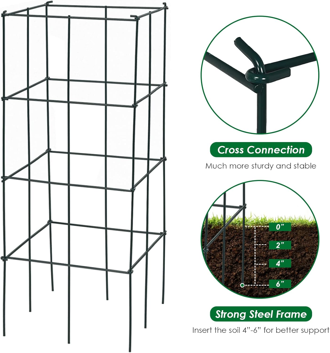 S AFSTAR 4 Pack Folding Tomato Cages, 39 Inches Tall Square Plant Support Cage for Garden Climbing Plants Flowers Fruits