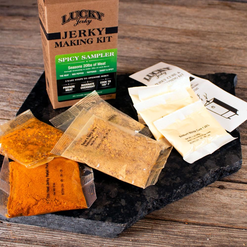 Lucky Jerky Ultimate Savory DIY Beef Jerky Seasoning and Cure Kit, 12 Oz | Make Your Own with Original, BBQ, Teriyaki, and Sweet & Spicy, Seasons 5 lbs per Flavor, 20 lbs Total