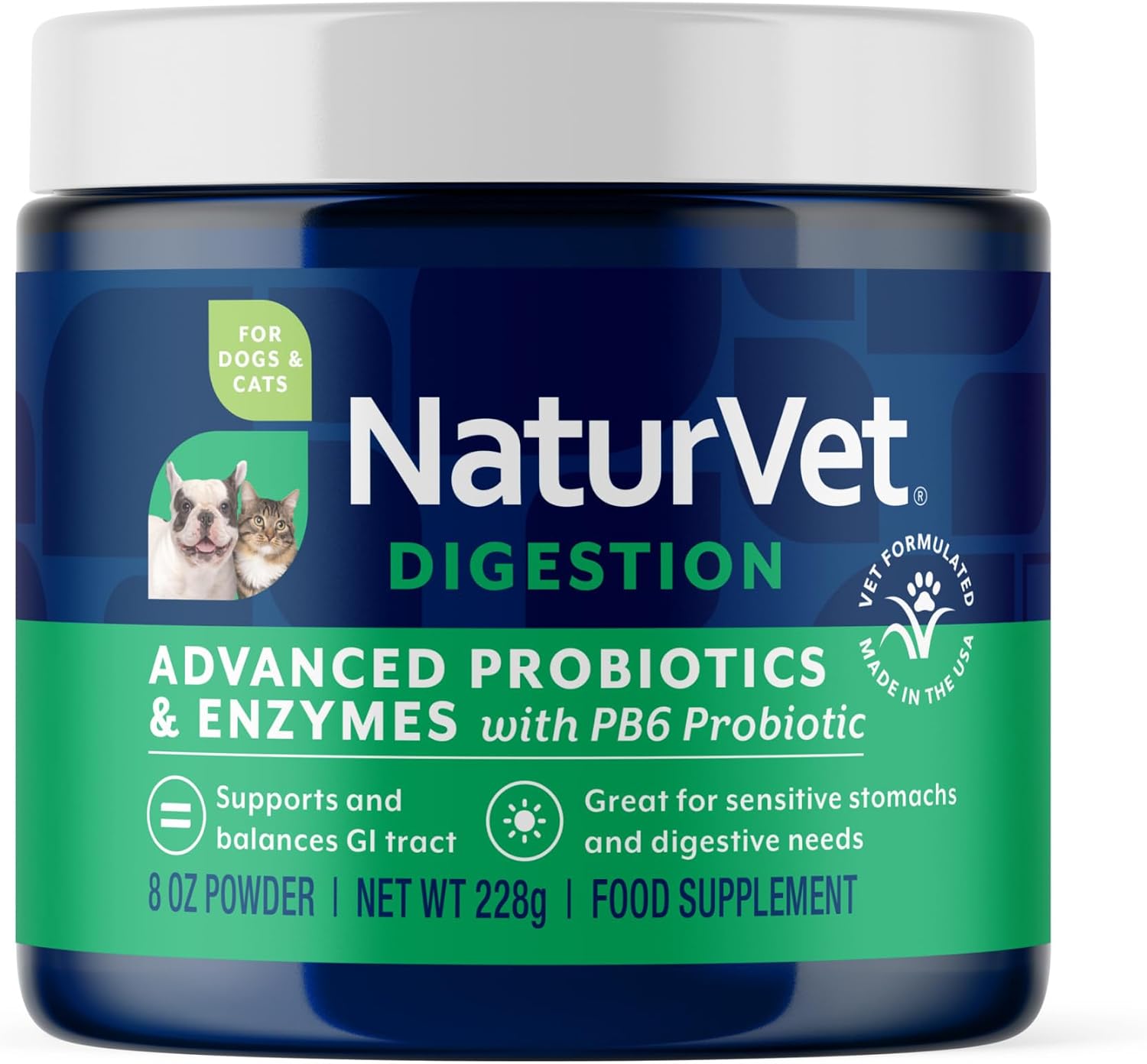 NaturVet Digestive Enzymes with Pre & Probiotic for Dogs & Cats - 8 oz | Supports Diet Changes & a Healthy Digestive Tract with Prebiotics, Powder