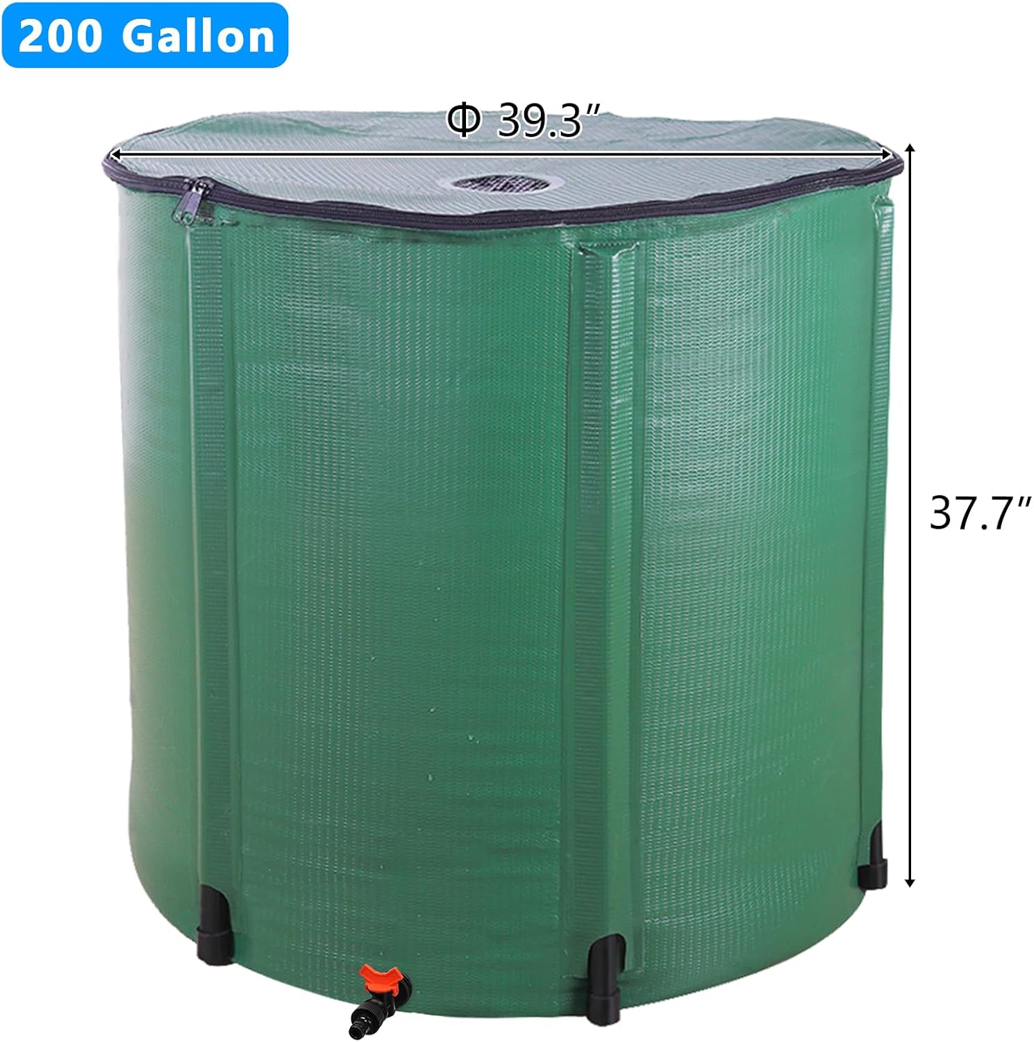 Collapsible Rain Barrel, Portable Water Storage Tank, Rainwater Collection System Downspout, Water Catcher Container (50 Gallon, Green)