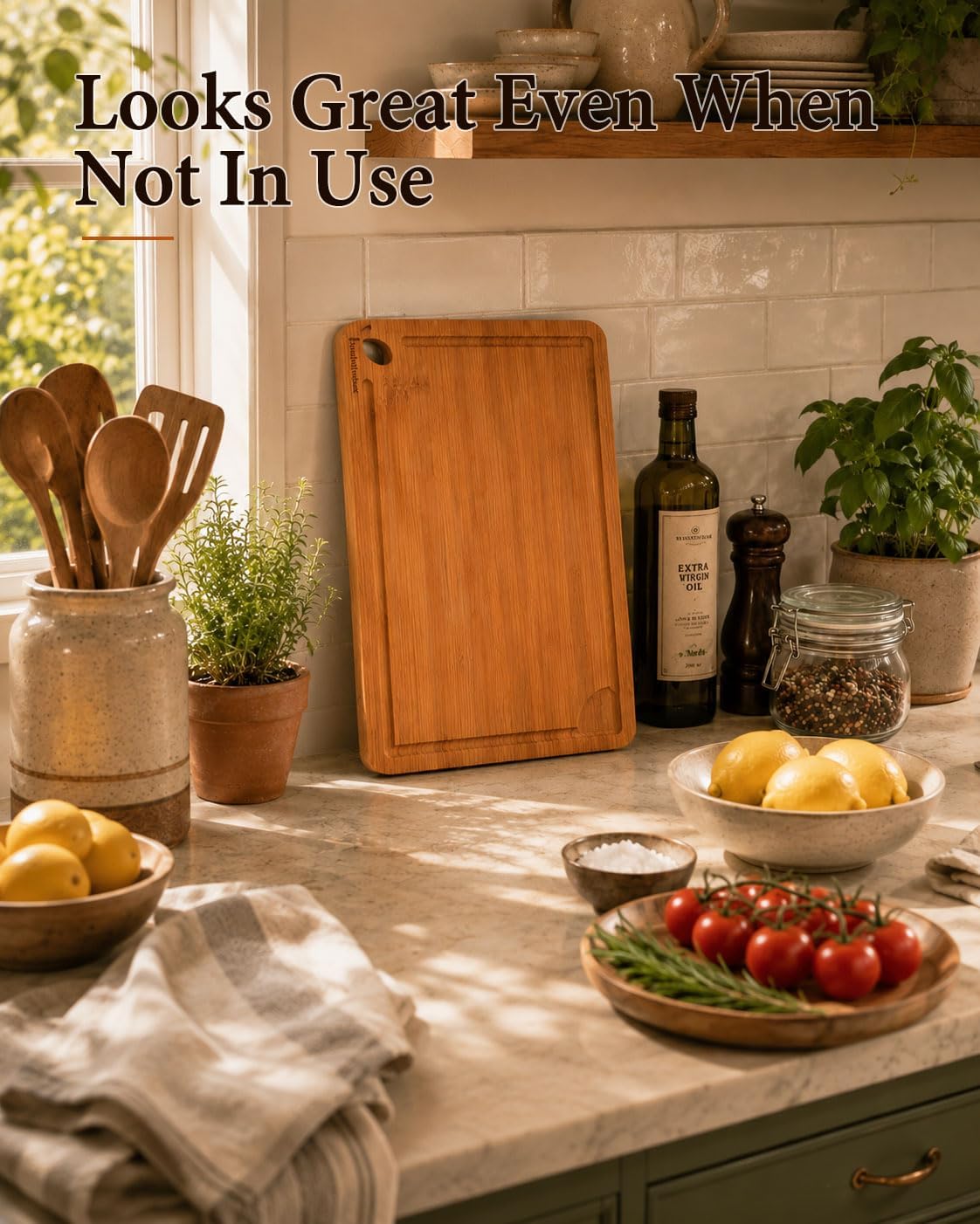 Cutting Boards for Kitchen, Wooden Chopping Board for Meat, Vegetables and Fruit, 18" x 12" XL Deep Carbonized Bamboo Board for Meal Prep, Serving, Daily Cooking and Kitchen Counter