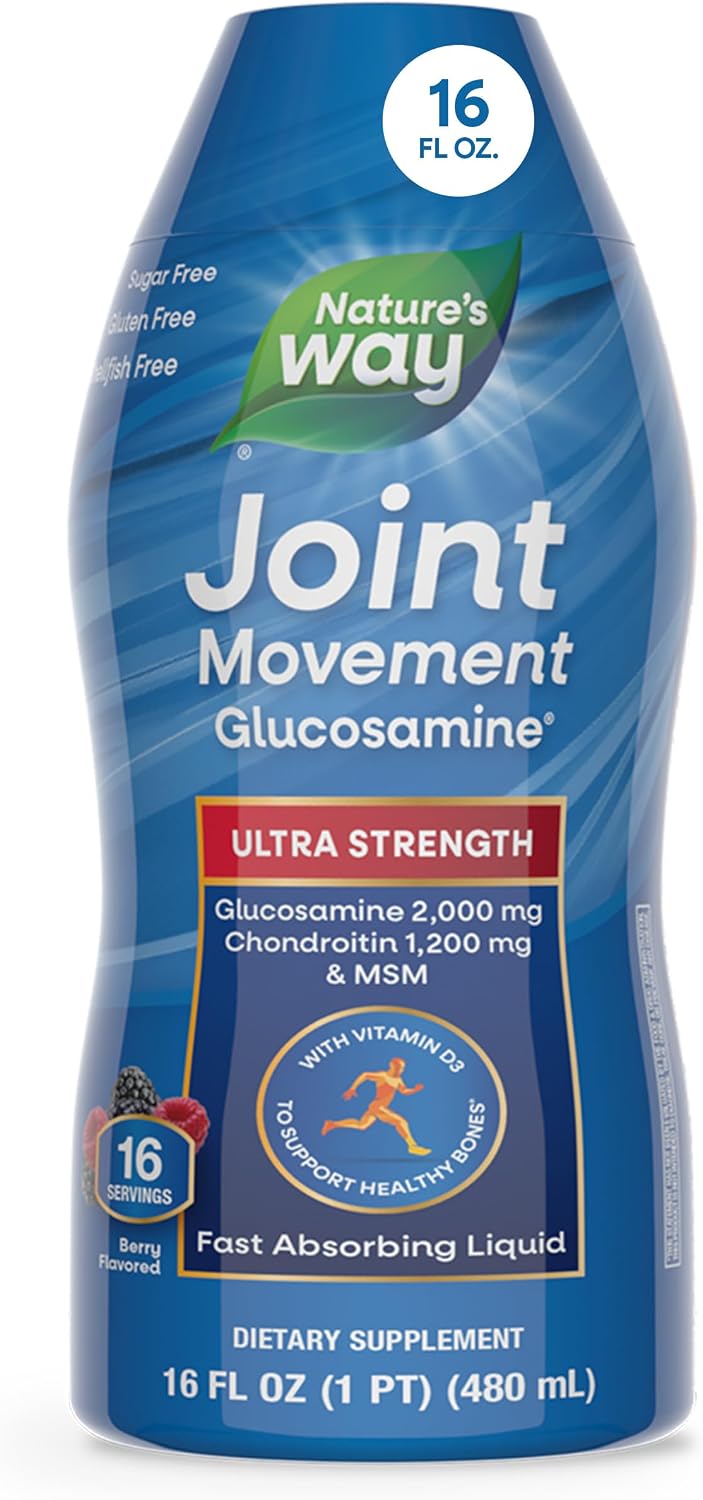 Nature's Way Joint Movement Glucosamine Liquid, Chondroitin, Berry, 16 oz | MSM with Vitamin D3 & Hyaluronic Acid, Fast-Absorbing Liquid, Joint Support Supplement*, Berry Flavored
