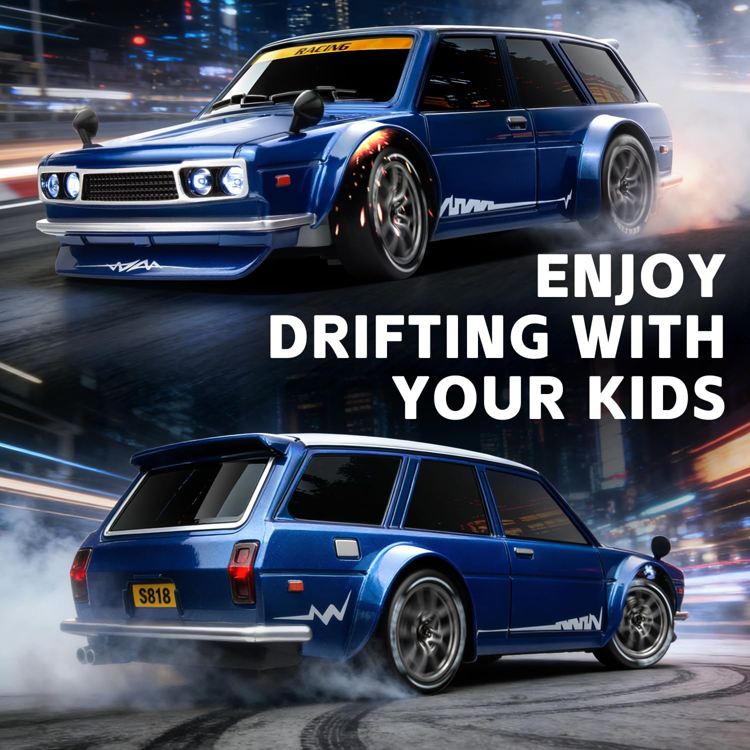 RC Drift Car Purple Racing Livery 1/24 Remote Control Car for Adult | 20KM/H 4WD Low/High Speed RC Cars with LED Lights, Extra Drifting Tires, Vehicle for Kids Boys Girls Beginners Indoor Outdoor