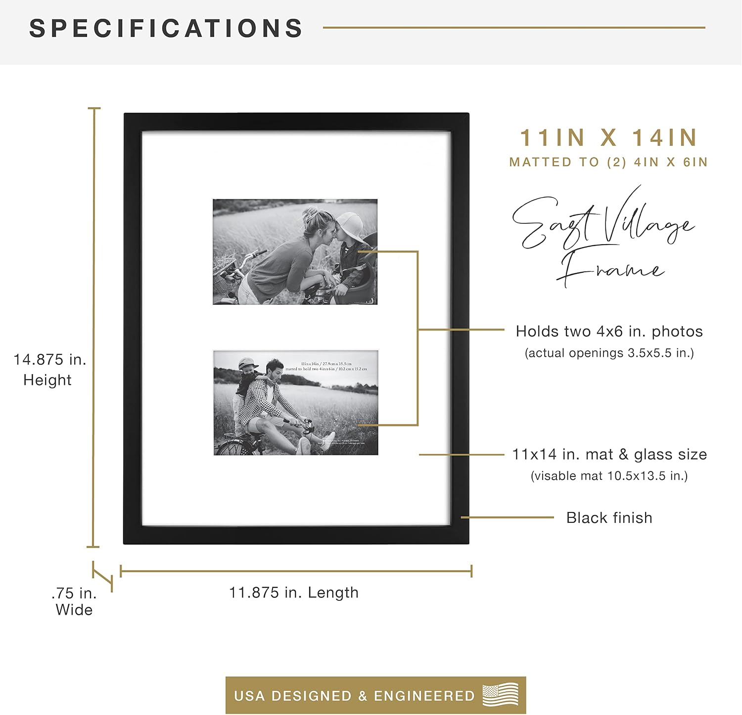 MCS East Village Picture Frame, 18x18 Matted to 12x12, Black, 2-Pack