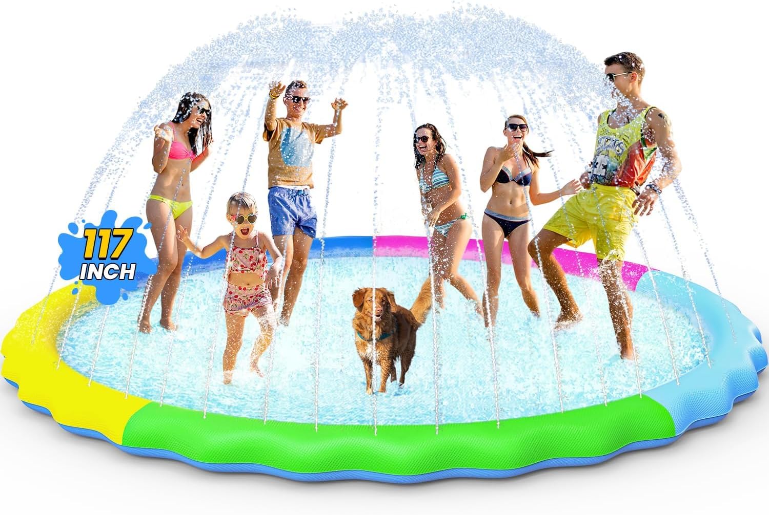 VISTOP 67" Non-Slip Splash Pad for Kids and Dogs, Thickened Sprinkler Pool for Toddlers, Outdoor Backyard Water Toys, Fun Fountain Play Mat for Babies