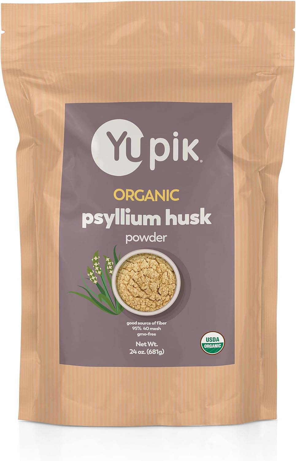 Yupik Organic Psyllium Husk Powder 8.8oz, 95% Purity, Soluble Fiber, USDA Certified, Non-GMO, Vegan, Gluten-Free, Unflavored, Plant-Based, Coarse Milled Husk for Baking & Digestive Health