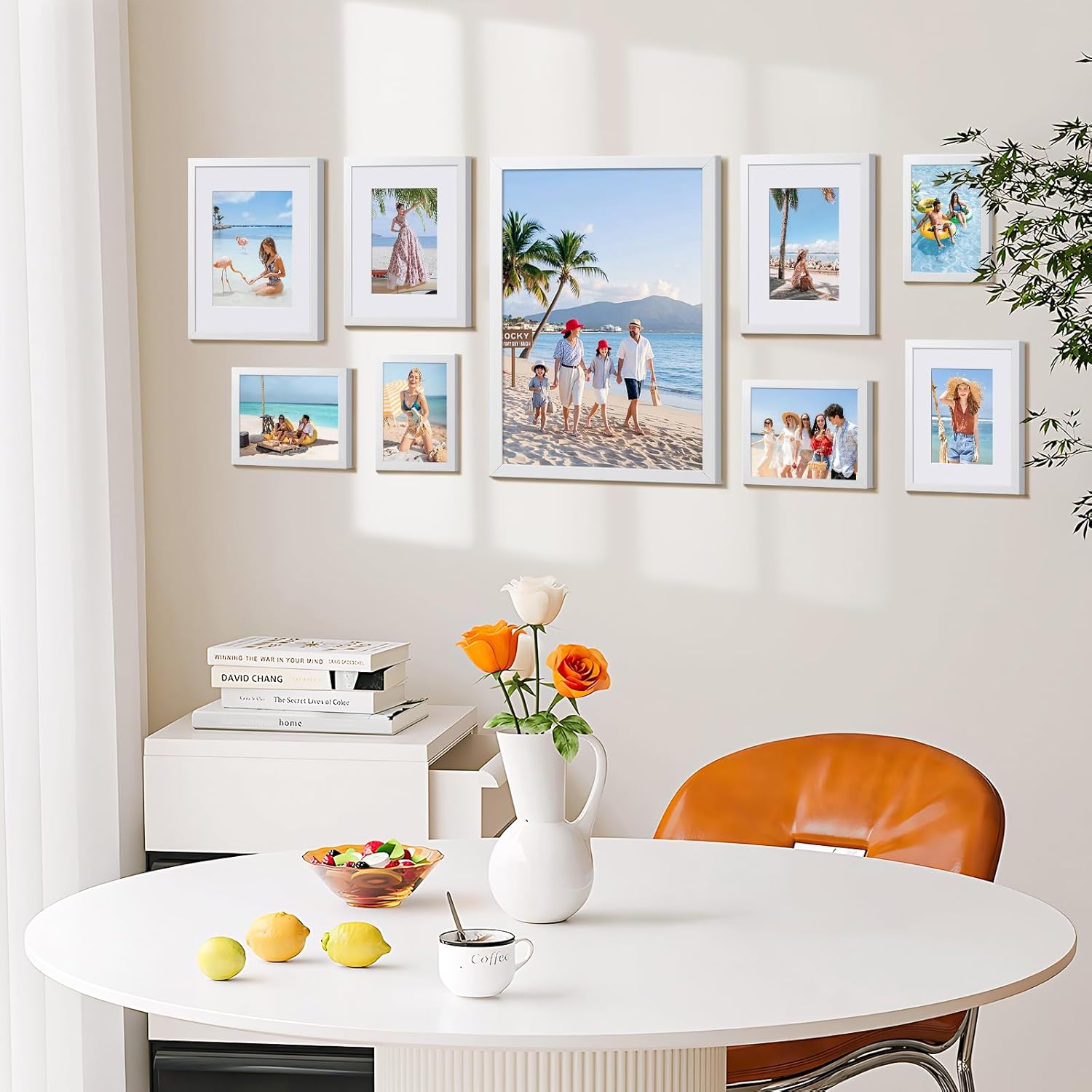 HappyHapi 8x10 Picture Frame Set of 6, Wall or Tabletop Display, White