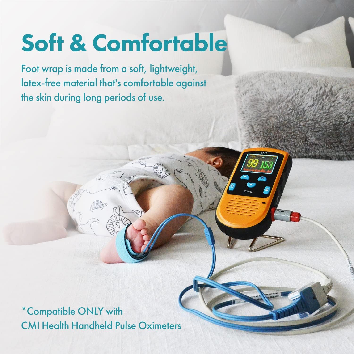 SpO2 Sensor for Infants - Compatible ONLY with CMI Health ​Handheld Pulse Oximeters - Overnight Monitoring - Soft & Comfortable, Latex-Free Material