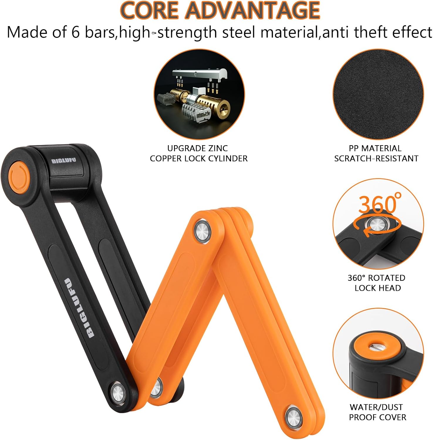 Bike Lock Bicycle Scooter Motorcycle Folding Locks with 4Keys, Fold Chain Heavy Duty Alloy Steel Foldable Lock with Mounting Bracket 2pc Straps