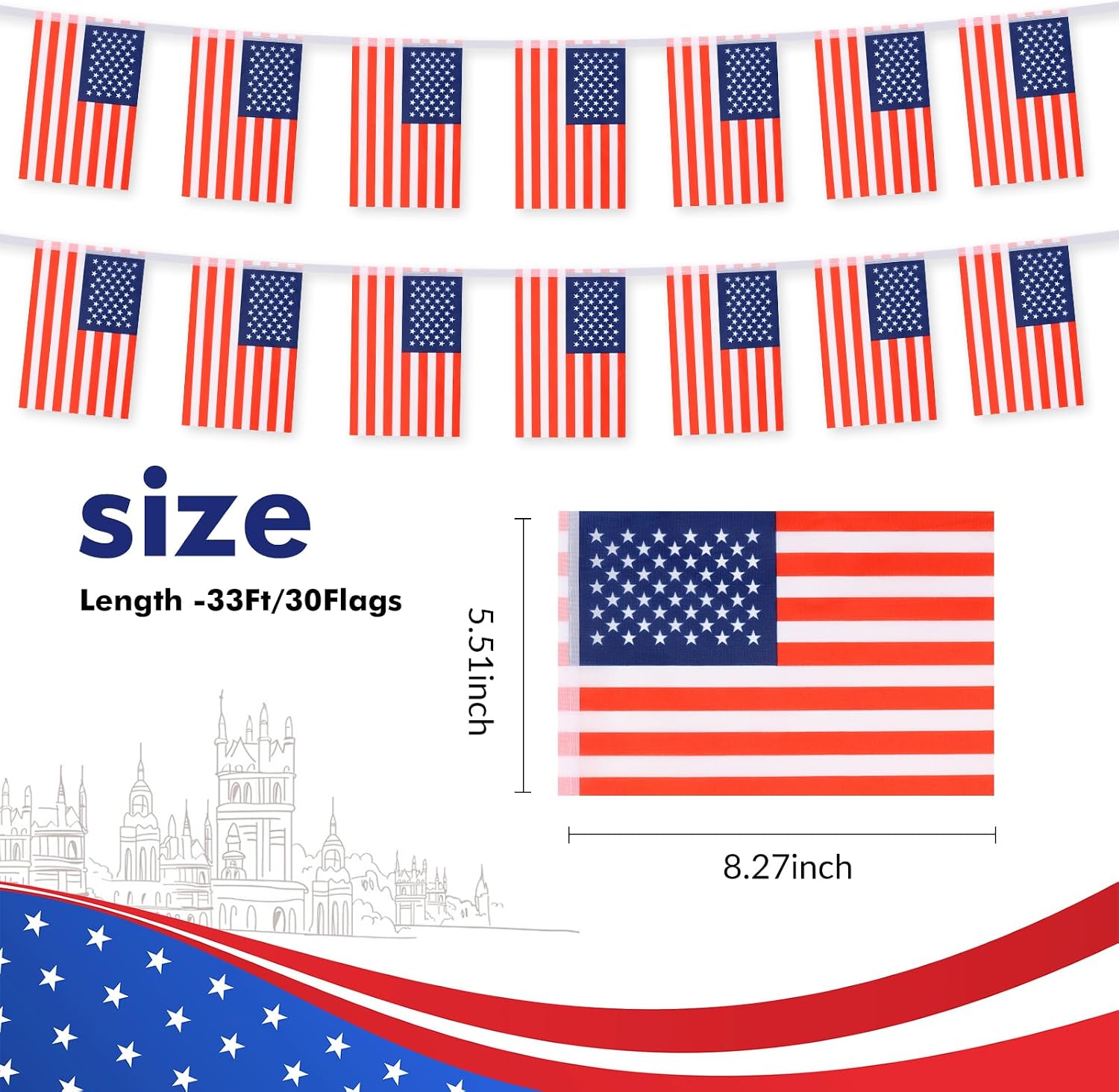 Nicaragua Flag Banner, Small Mini Nicaraguan Flags Patriotic Decoration for Party, Classroom, Sports Events, 33 Feet 30 Flags