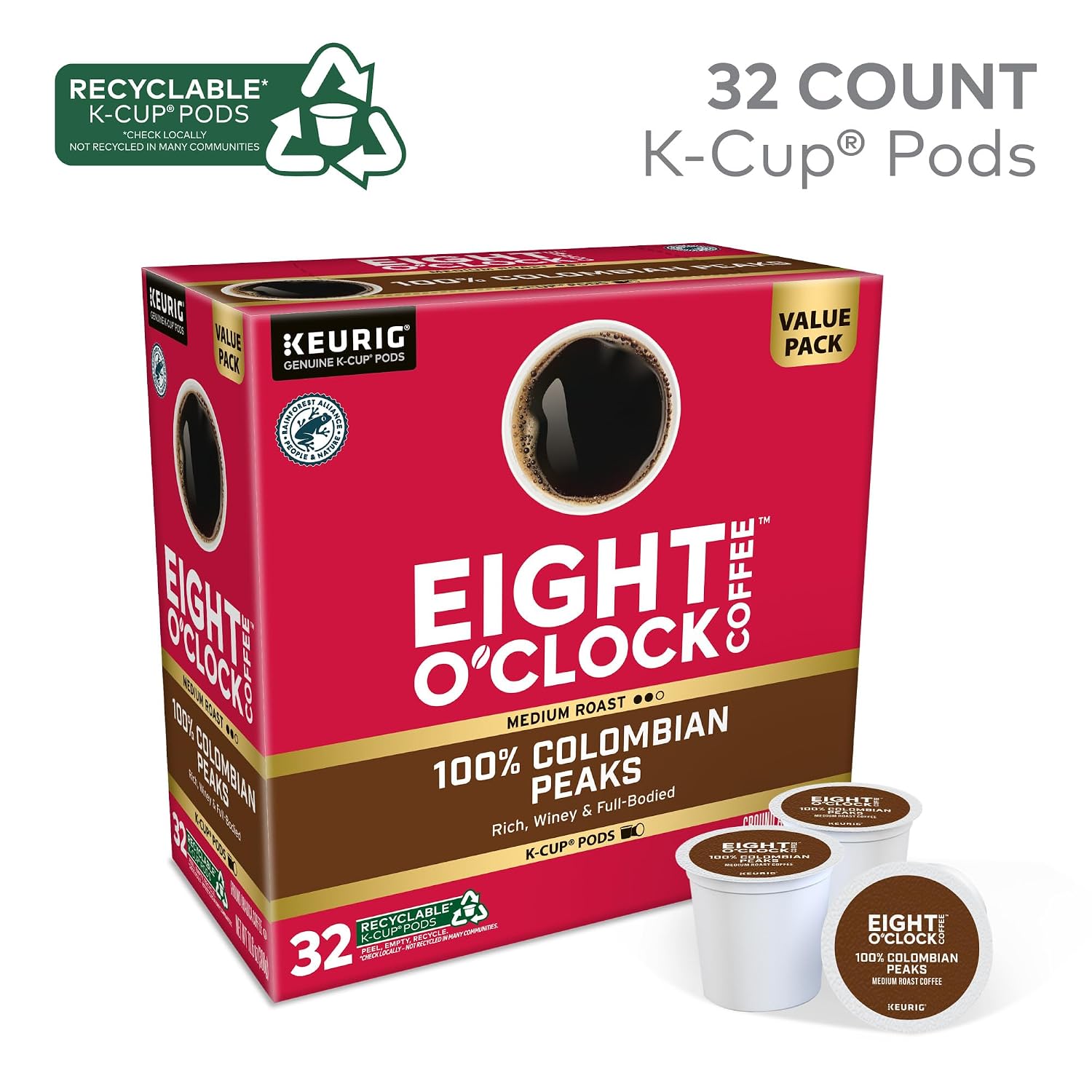 Eight O'Clock Coffee The Original, Single-Serve Keurig K-Cup Pods, Medium Roast Coffee Pods, 72 Count
