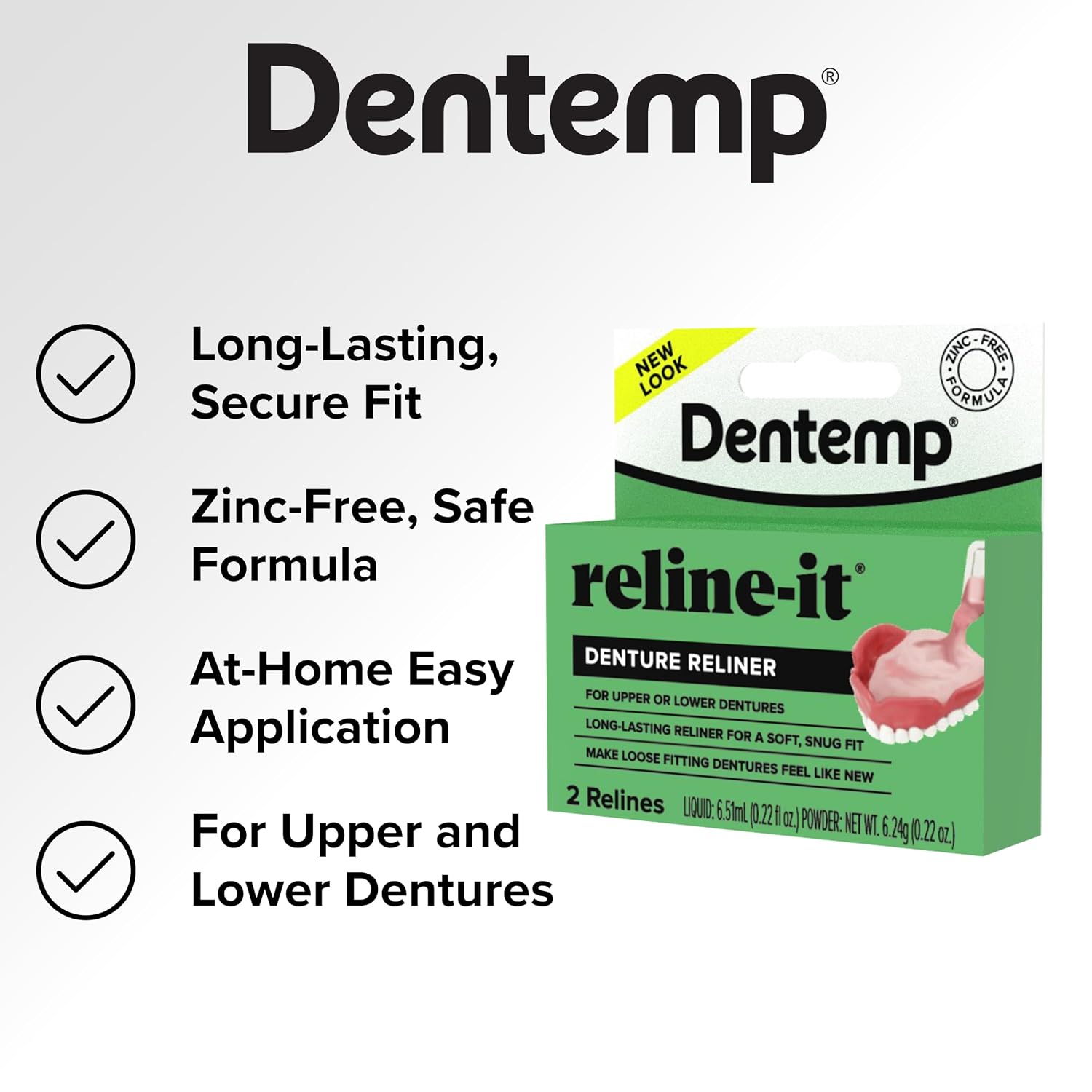 Dentemp Denture Reline Kit - Advanced Formula Reline It Denture Reliner (Pack of 2) - Denture Kit to Refit and Tighten Dentures for Both Upper & Lower Denture (Packaging May Vary)