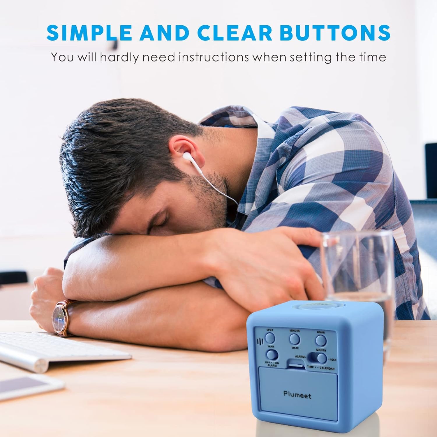 Plumeet Digital Alarm Clock Kids Clock with Snooze and White Nightlight - Easy Setting Travel Alarm Clocks Display Time, Date