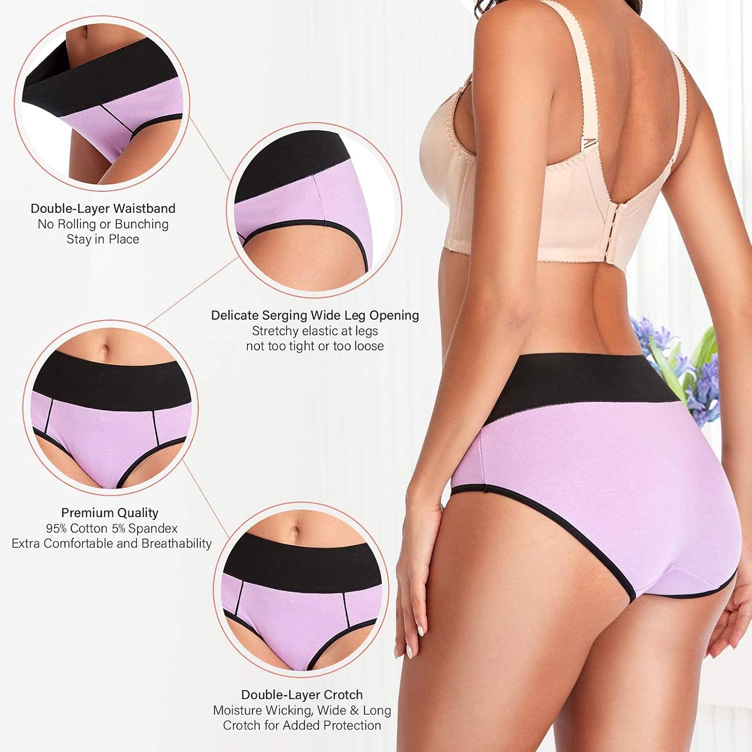 Eiggam Underwear for Women Cotton High Waist Panties Full Coverage Briefs Soft Strech Ladies Breathable Panties-Multi Pack