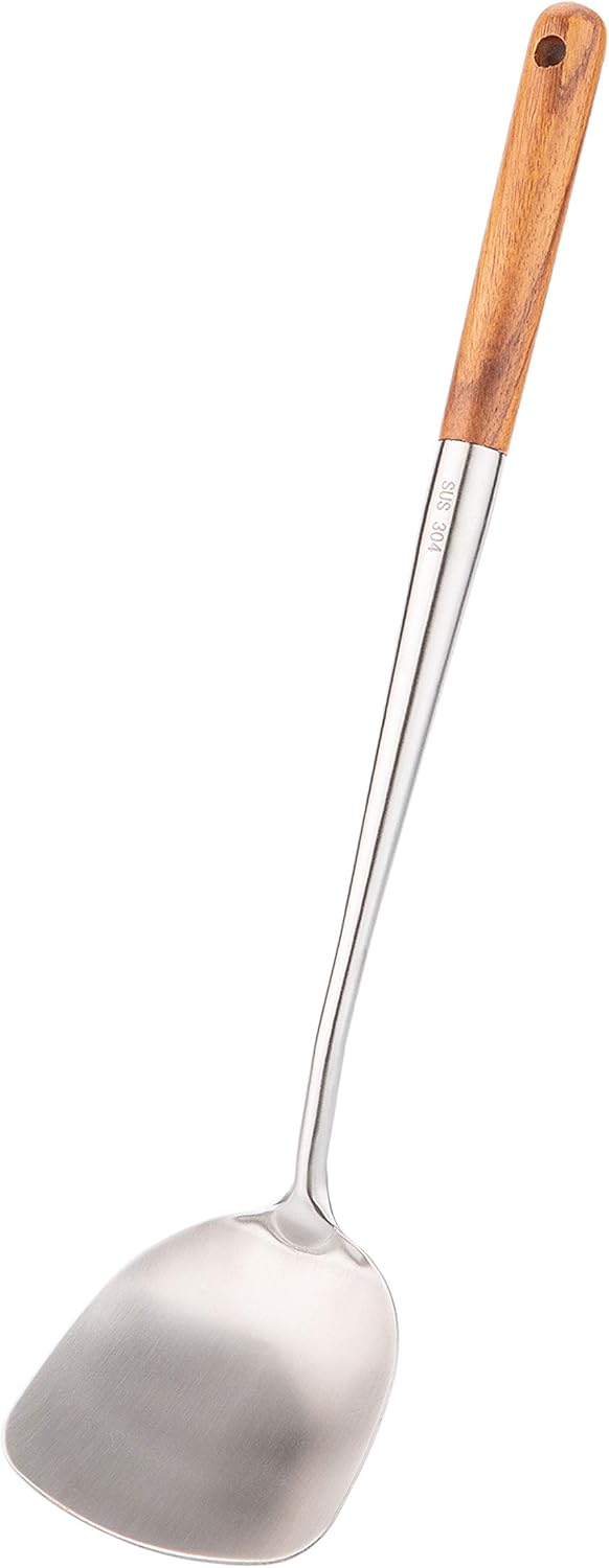 FJNATINH Wok Spatula and Ladle,Skimmer Ladle Tool Set, 17inches Spatula for Wok, 304 Stainless Steel Cooking Utensils